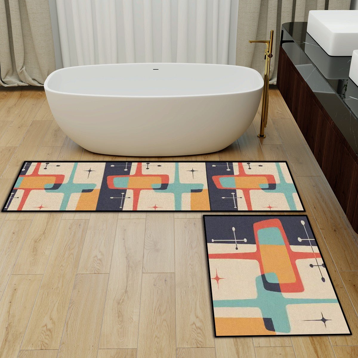Kate McEnroe New York Retro Mid Century Modern 2 - Piece Kitchen Rug Set, 50s Geometric Atomic Design Floor MatsKitchen Floor Matsiwur40k1gN