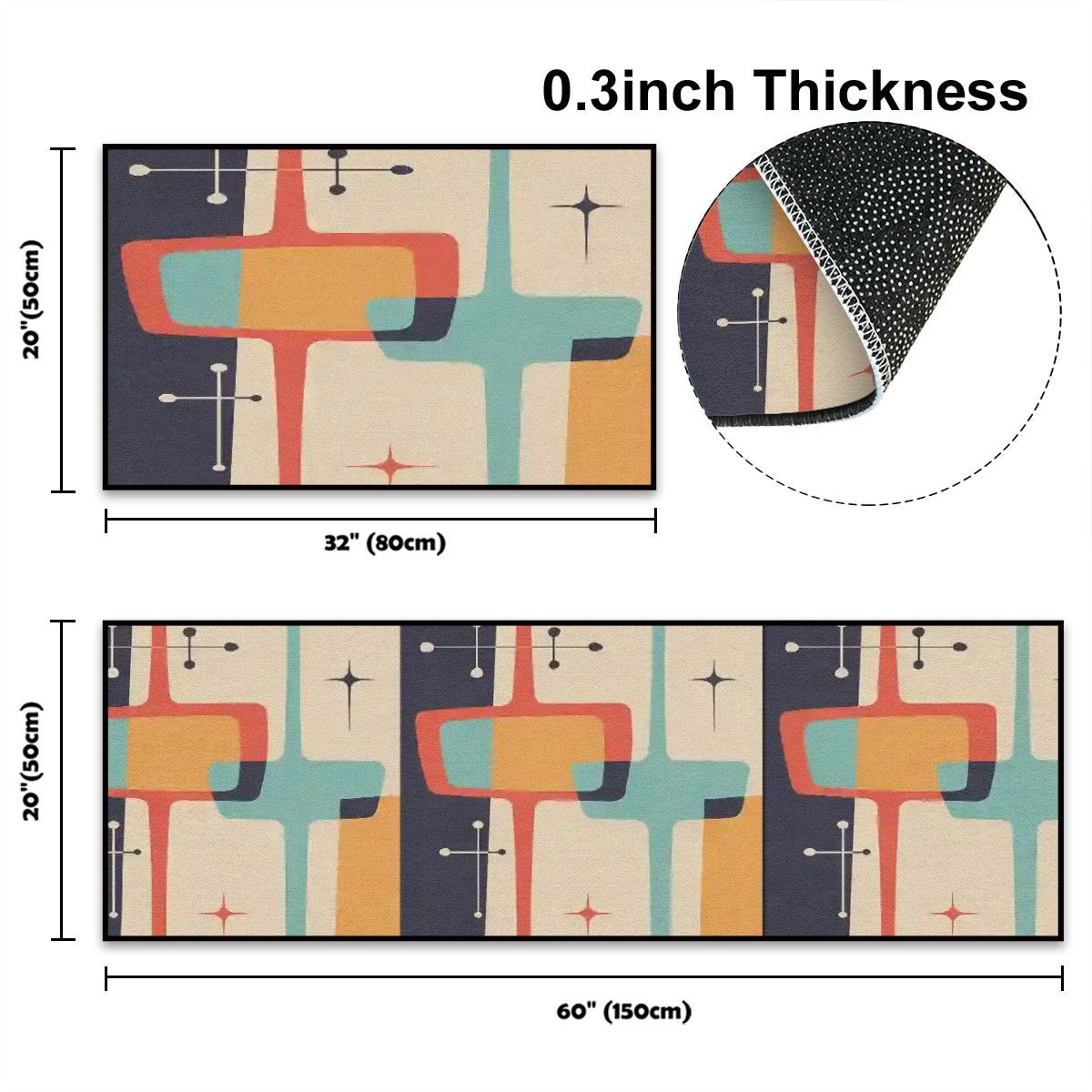 Kate McEnroe New York Retro Mid Century Modern 2 - Piece Kitchen Rug Set, 50s Geometric Atomic Design Floor MatsKitchen Floor Matsiwur40k1gN