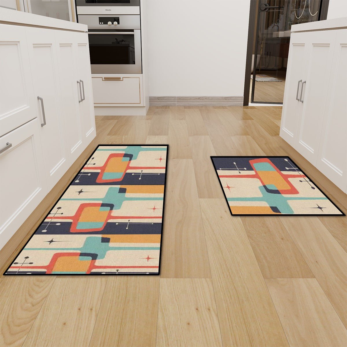 Kate McEnroe New York Retro Mid Century Modern 2 - Piece Kitchen Rug Set, 50s Geometric Atomic Design Floor MatsKitchen Floor Matsiwur40k1gN