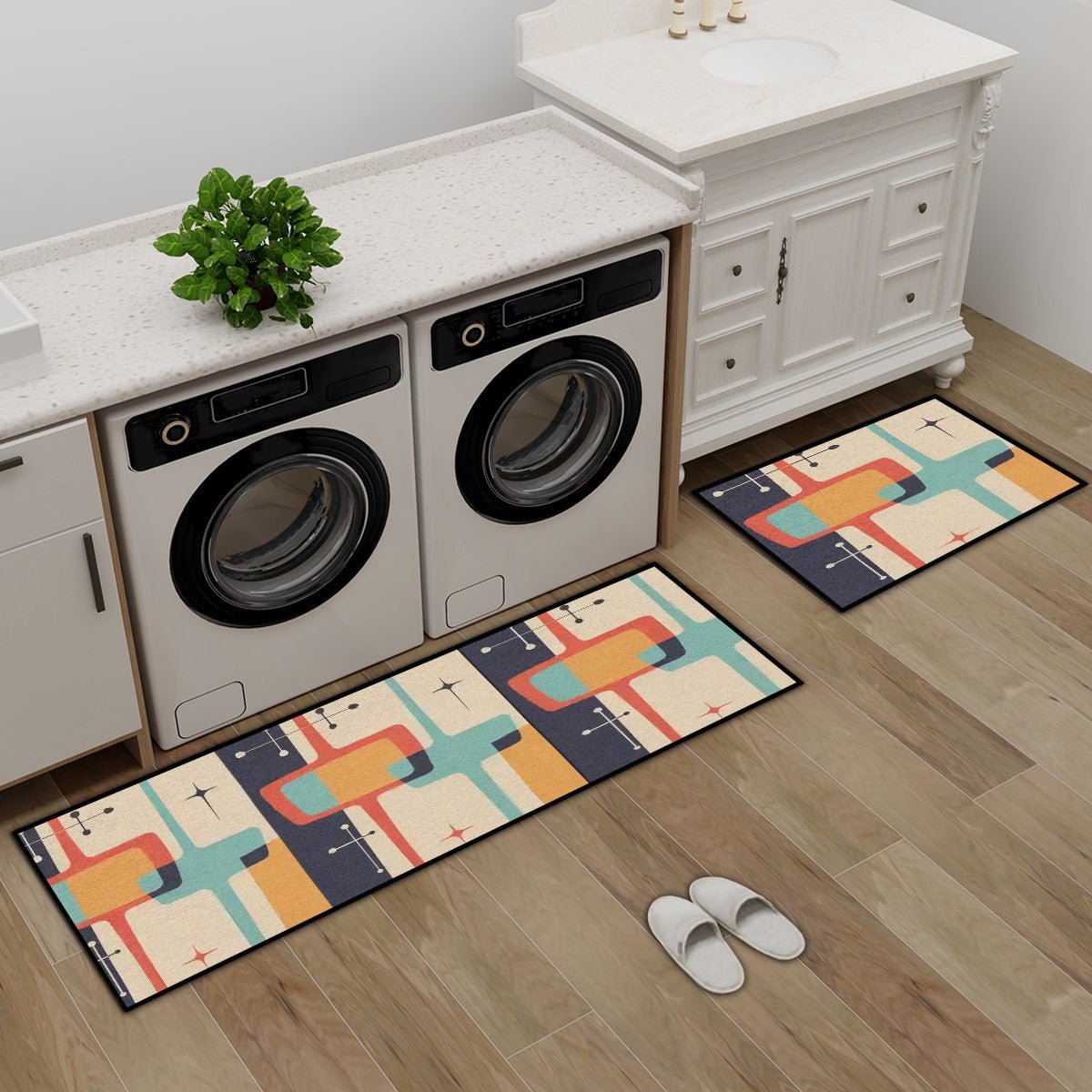 Kate McEnroe New York Retro Mid Century Modern 2 - Piece Kitchen Rug Set, 50s Geometric Atomic Design Floor MatsKitchen Floor Matsiwur40k1gN