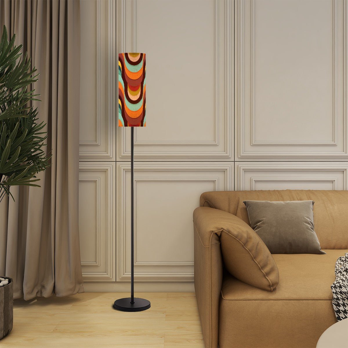 Kate McEnroe New York Retro Mid Century Modern Floor Lamp, 70s Groovy Waves Cylinder Shade LightingFloor LampspeOnKlcCtB
