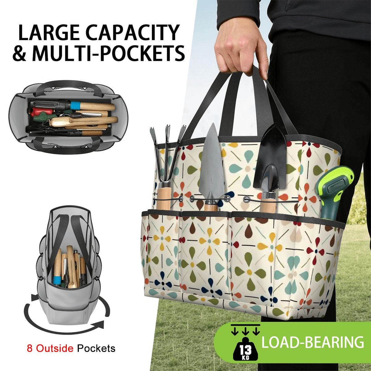Kate McEnroe New York Retro Mid Century Modern Geometric Floral Garden Tool Tote BagGarden Tool BagnaPWtt8Qns