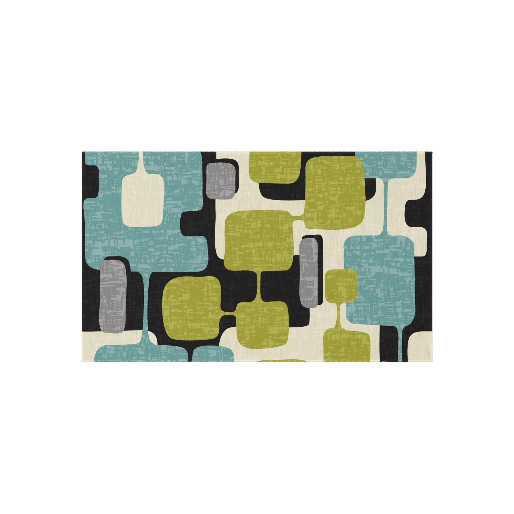 Kate McEnroe New York Retro Mid Century Modern Indoor - Outdoor Area Rug, MCM Teal, Lime Green, Gray, Cream Geometric Abstract Porch Patio Accent Rug Rugs
