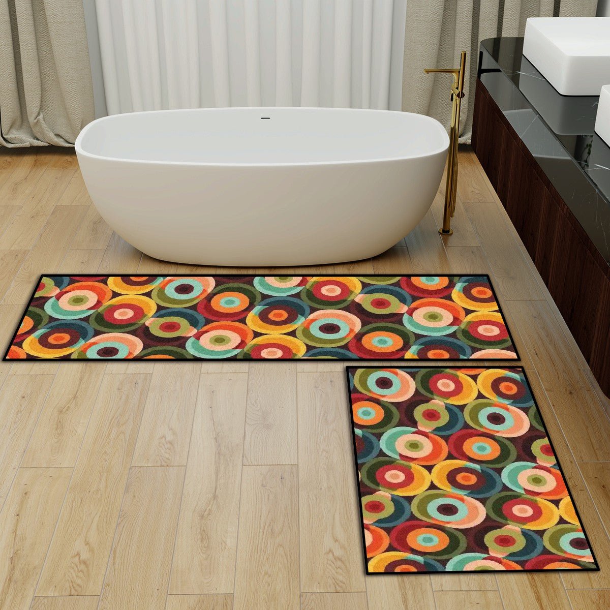 Kate McEnroe New York Retro Mid Century Modern Orbs Mat Set, 50s Style Kitchen Bath RugsKitchen Floor MatsKcGGXPtr5m