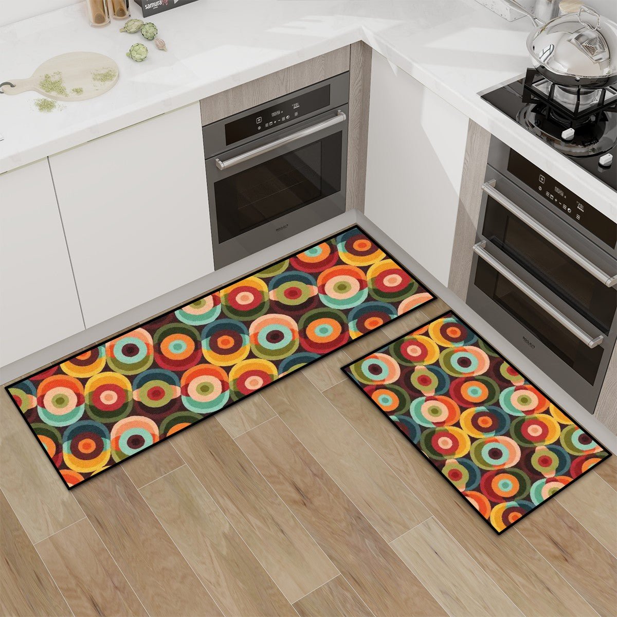 Kate McEnroe New York Retro Mid Century Modern Orbs Mat Set, 50s Style Kitchen Bath RugsKitchen Floor MatsKcGGXPtr5m