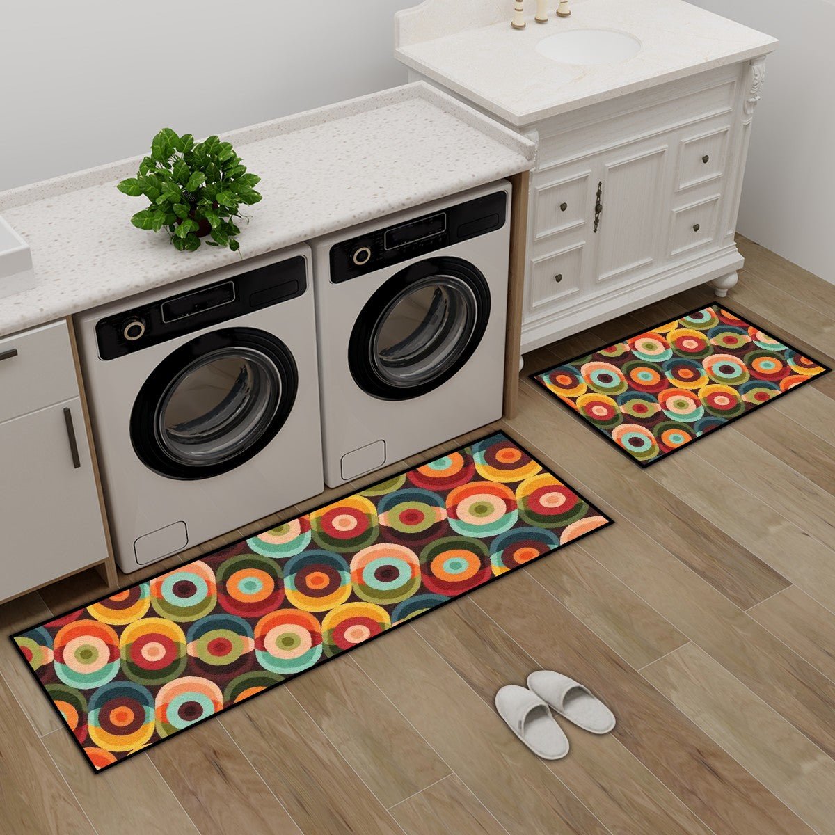 Kate McEnroe New York Retro Mid Century Modern Orbs Mat Set, 50s Style Kitchen Bath RugsKitchen Floor MatsKcGGXPtr5m