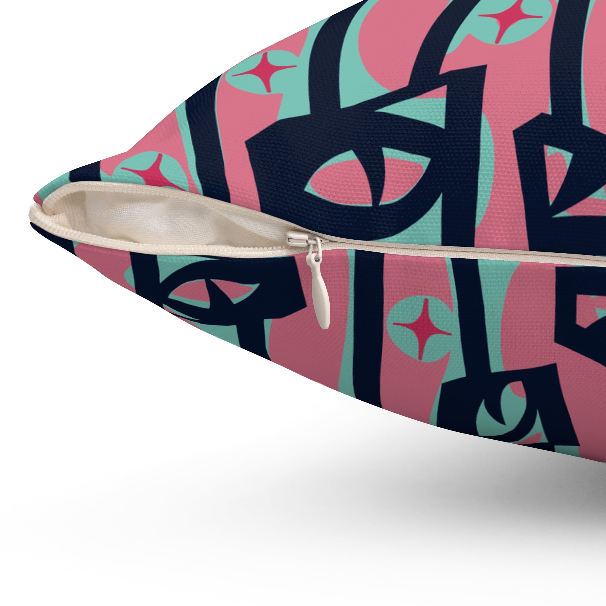 Kate McEnroe New York Retro Mid Century Modern Pink Teal Tiki Totem Abstract Throw PillowThrow Pillows29141202678510597511