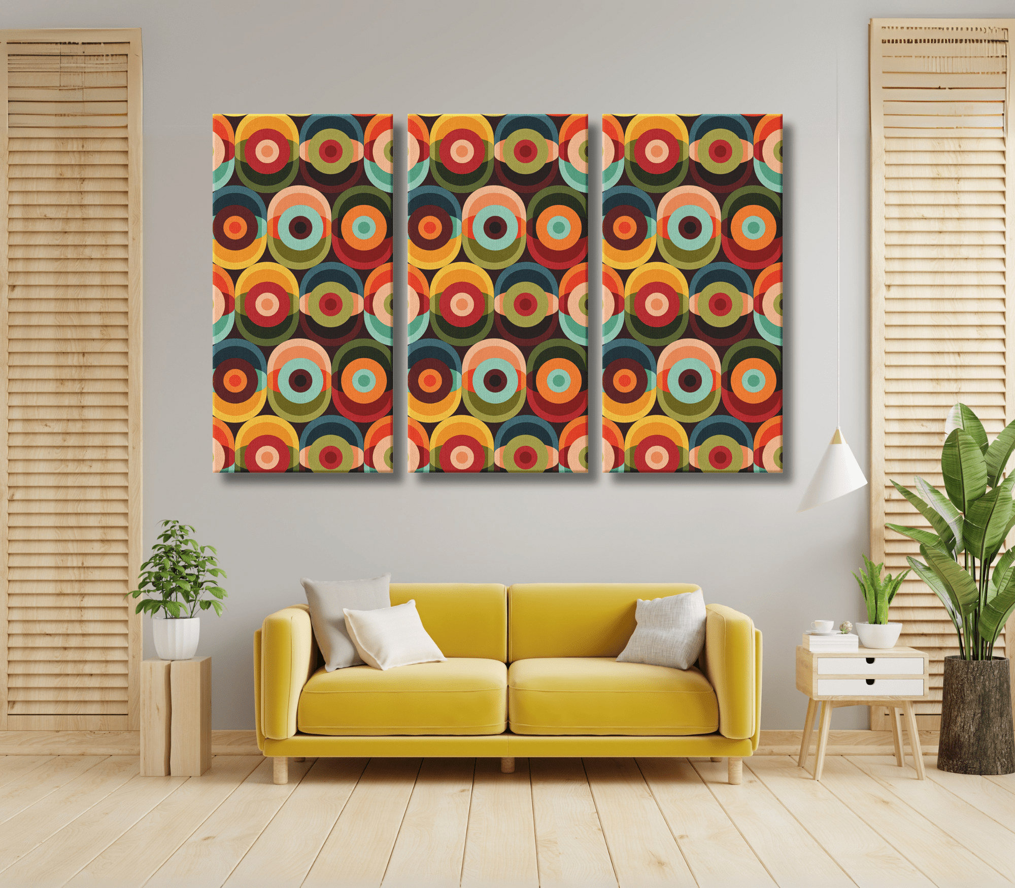 Kate McEnroe New York Retro Mid Century Modern Psychedelic Canvas Wall Art, Bold 70s Geometric Orbs, Groovy Abstract 3 - Piece Set Vintage DecorCanvas Wall Art12x24x3