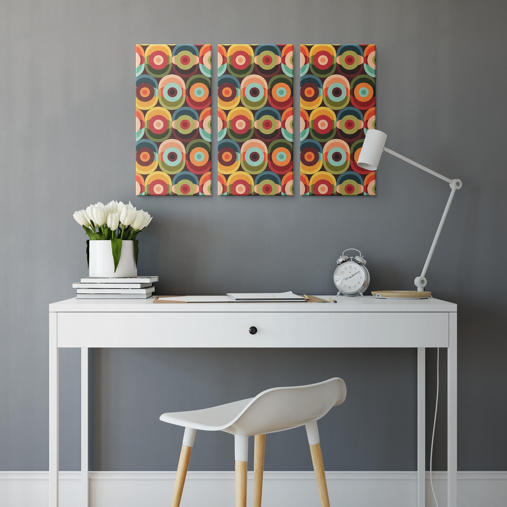 Kate McEnroe New York Retro Mid Century Modern Psychedelic Canvas Wall Art, Bold 70s Geometric Orbs, Groovy Abstract 3 - Piece Set Vintage DecorCanvas Wall Art12x24x3