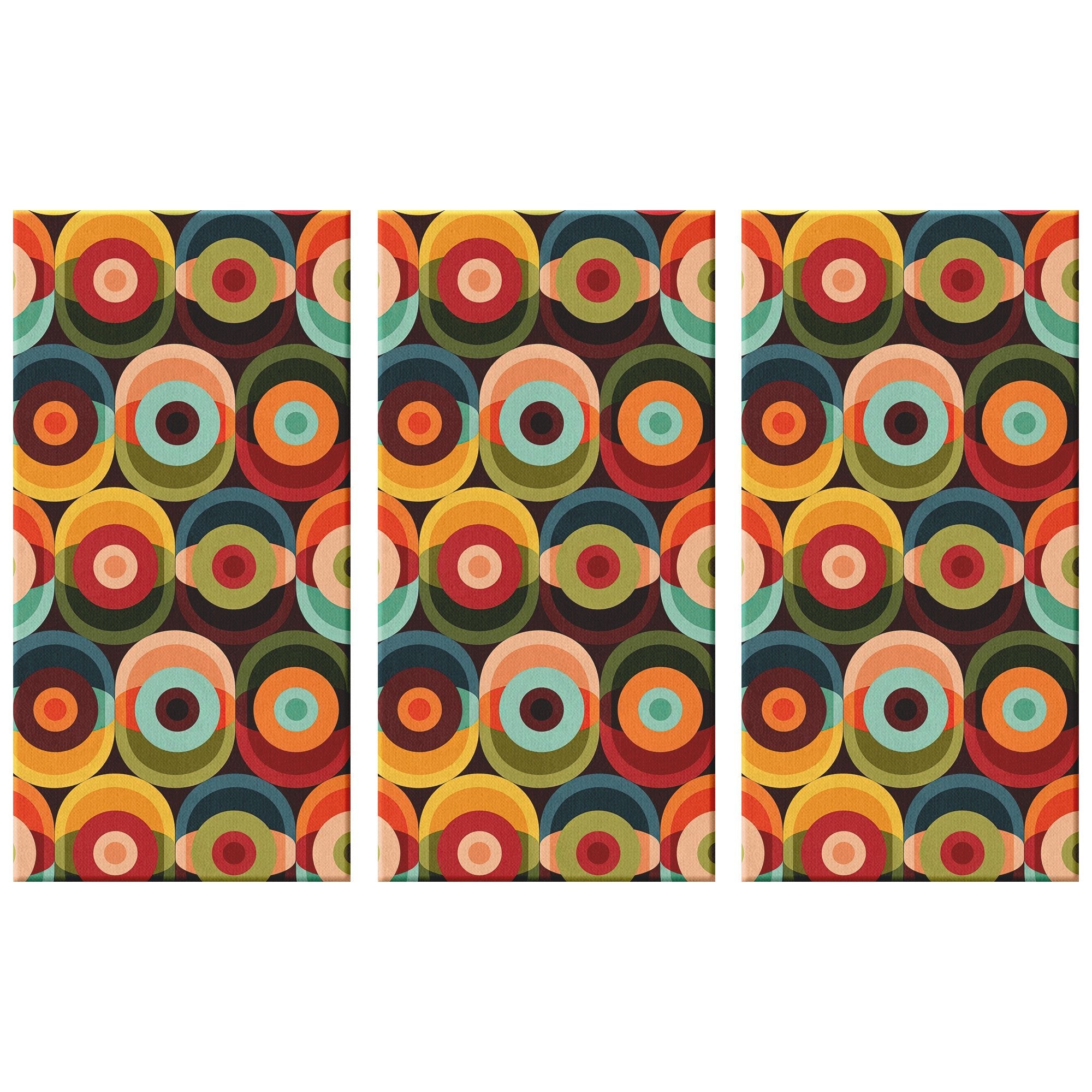 Kate McEnroe New York Retro Mid Century Modern Psychedelic Canvas Wall Art, Bold 70s Geometric Orbs, Groovy Abstract 3 - Piece Set Vintage DecorCanvas Wall Art12x24x3