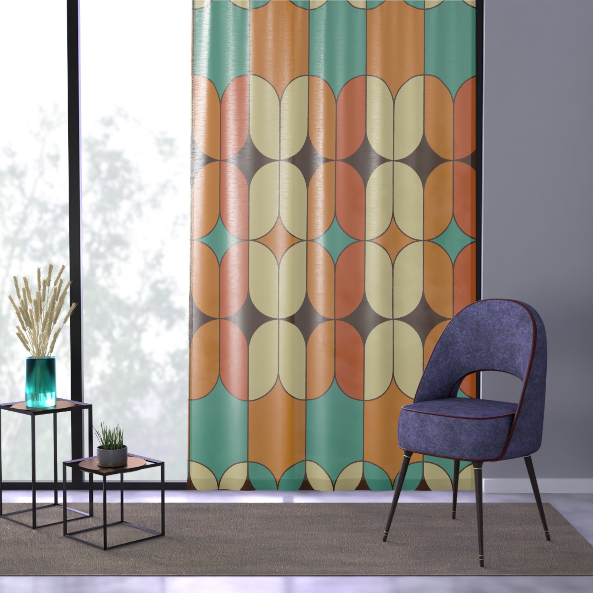 Kate McEnroe New York Retro Mid Century Modern Sheer Window Curtain, 60s Mod Geometric DraperyWindow Curtains23630112071231698206