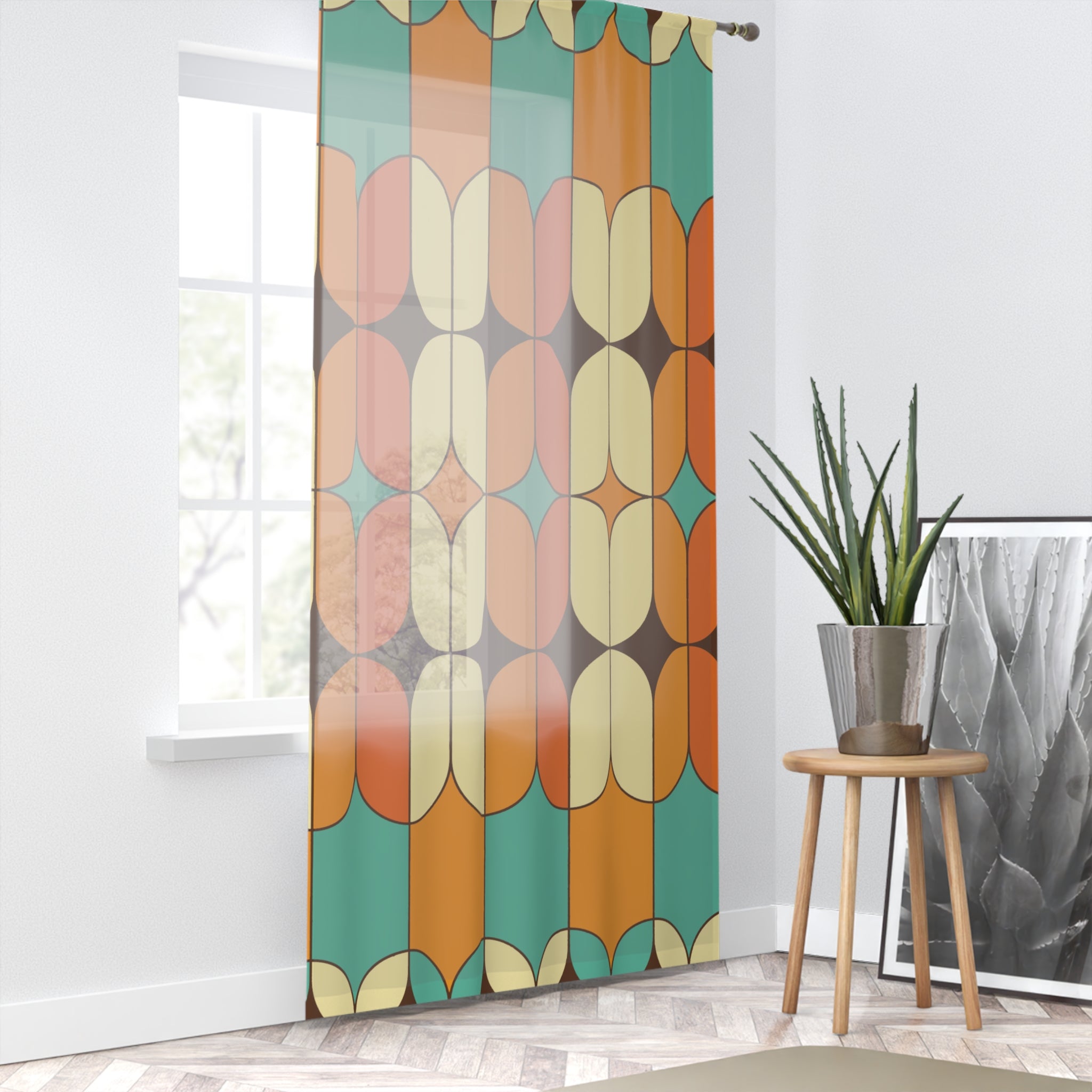 Kate McEnroe New York Retro Mid Century Modern Sheer Window Curtain, 60s Mod Geometric DraperyWindow Curtains23630112071231698206