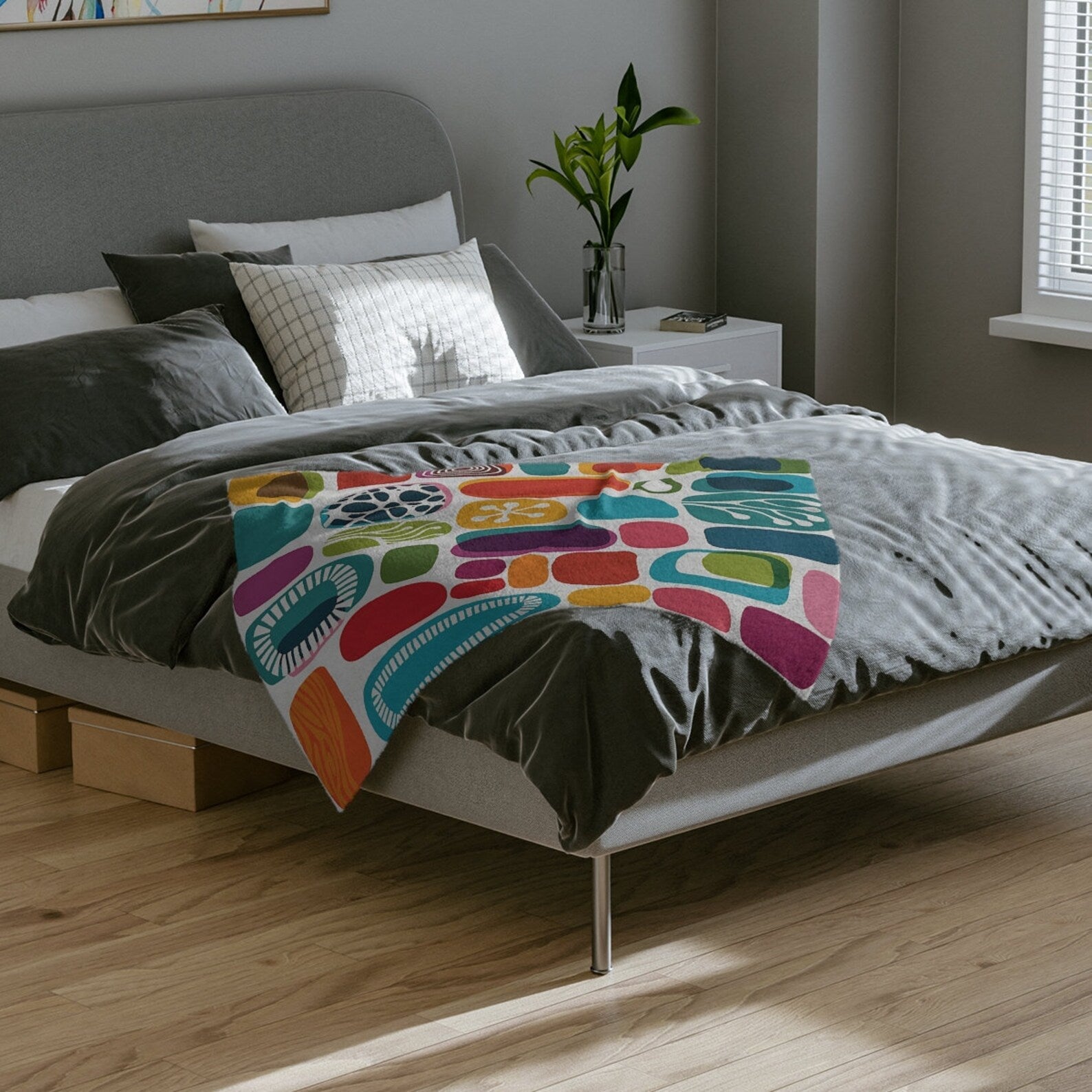 Kate McEnroe New York Retro Mid Century Modern Throw Blanket, 1950s Mid Mod Amoeba, Geometric Abstract Velveteen Minky BlanketBlankets18974639723243815997