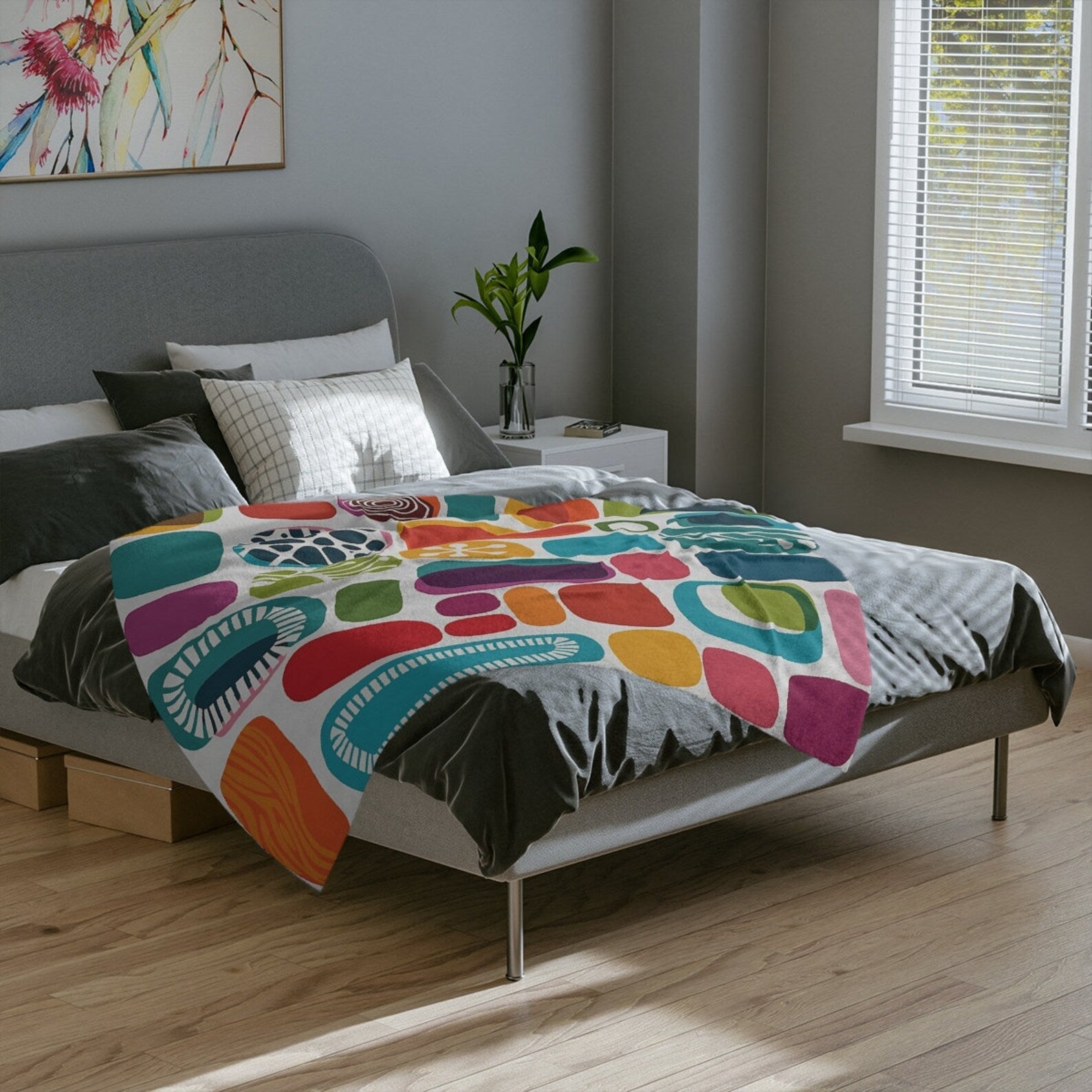 Kate McEnroe New York Retro Mid Century Modern Throw Blanket, 1950s Mid Mod Amoeba, Geometric Abstract Velveteen Minky BlanketBlankets18974639723243815997