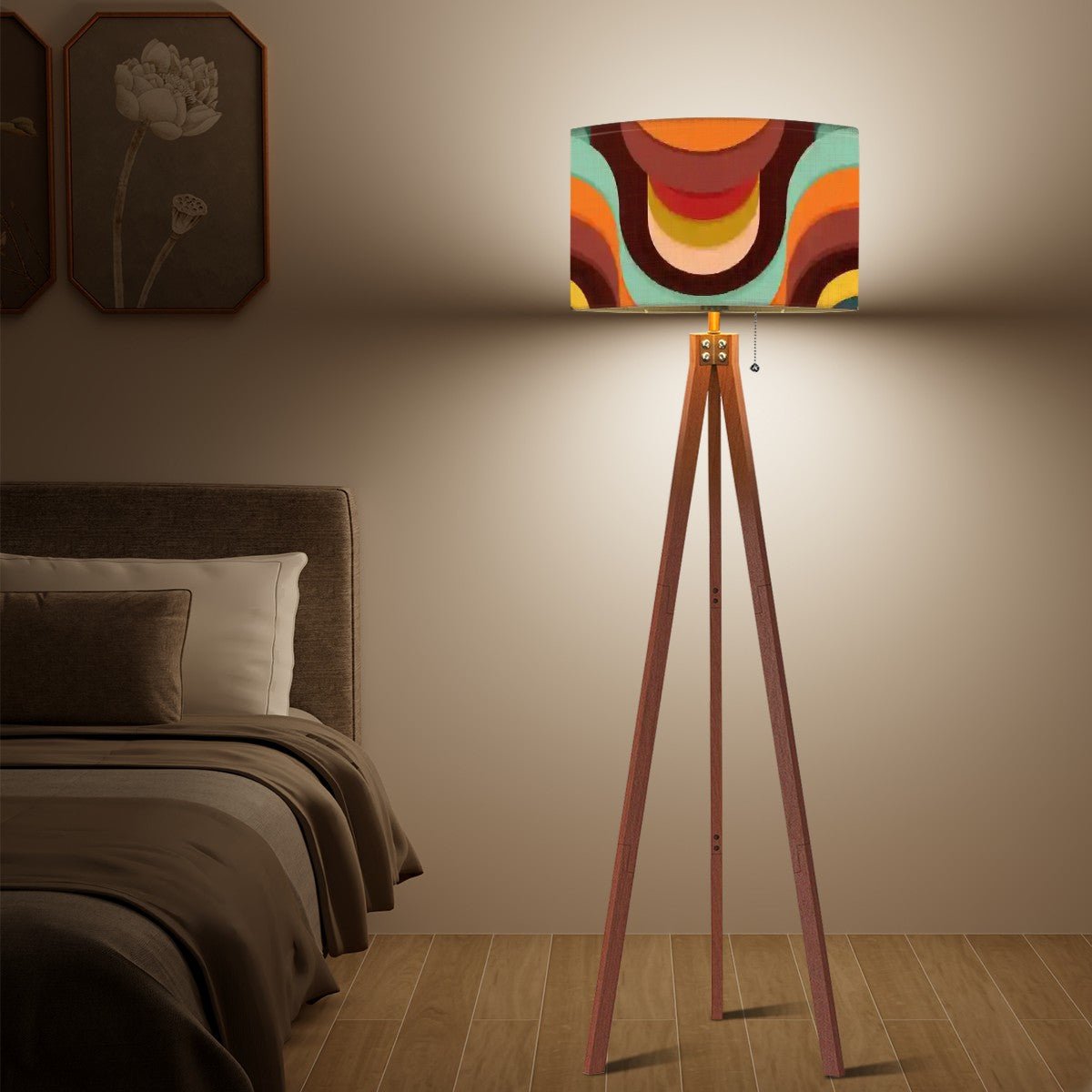 Kate McEnroe New York Retro Mid Century Modern Tripod Floor Lamp, 70s Groovy Waves Drum ShadeFloor Lamps36s7PA4CiK