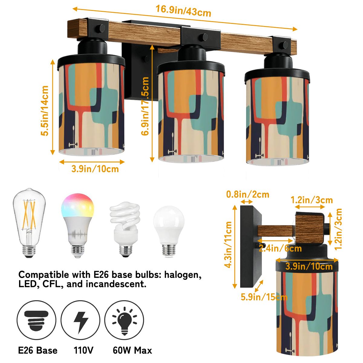 Kate McEnroe New York Retro Mid Century Modern Vanity Light, 60s Geometric Bathroom Fixture, MCM Abstract ShadeVanity Light Fixtures1HceFBIVQu