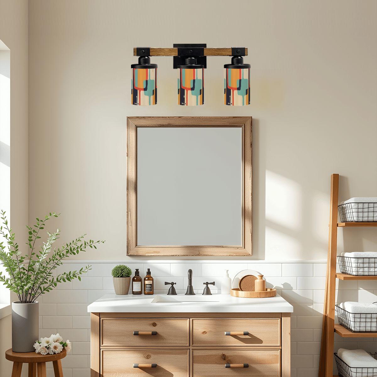 Kate McEnroe New York Retro Mid Century Modern Vanity Light, 60s Geometric Bathroom Fixture, MCM Abstract ShadeVanity Light Fixtures1HceFBIVQu