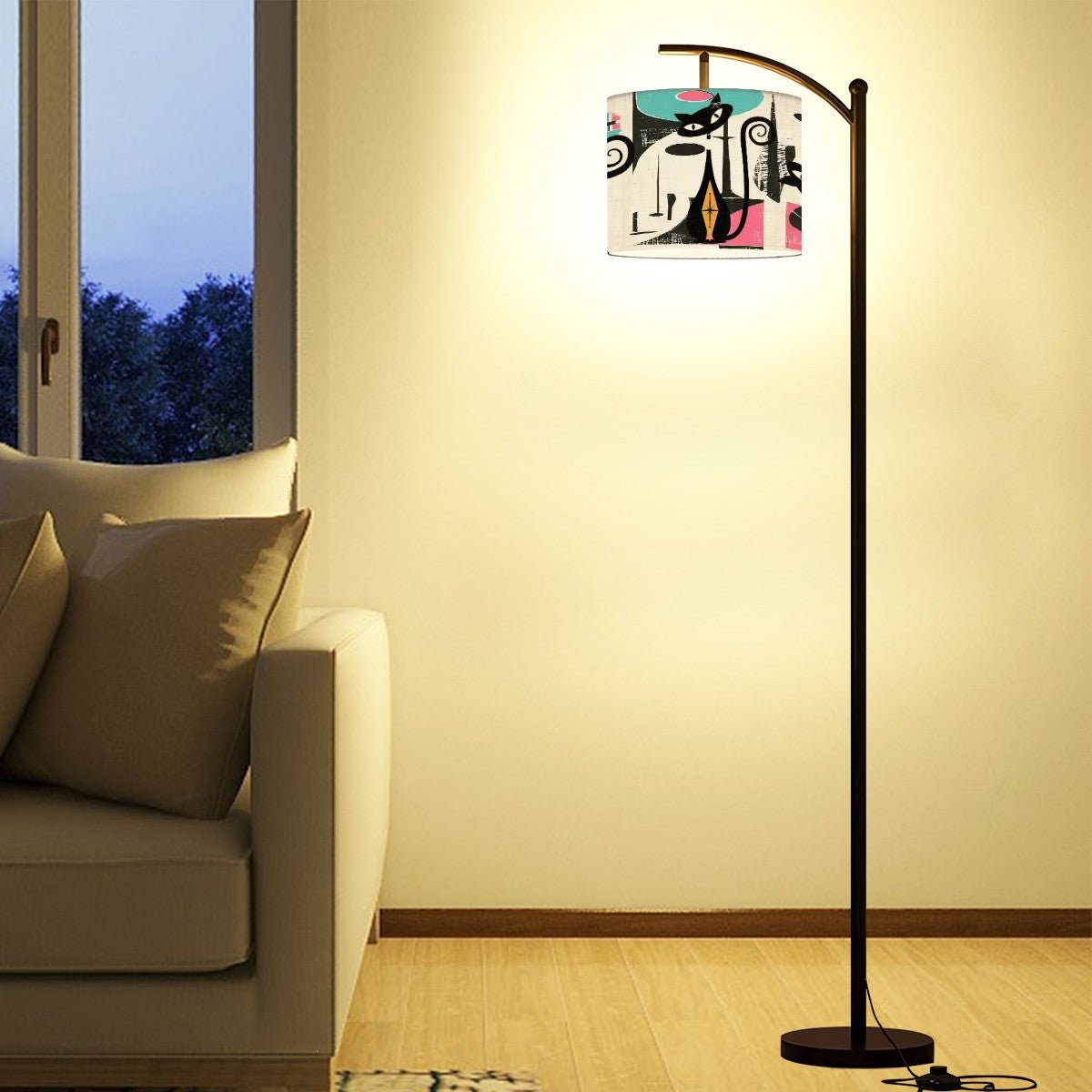 Kate McEnroe New York Retro Mid Mod Atomic Cat Abstract Arc Floor Lamp, MCM Artist&