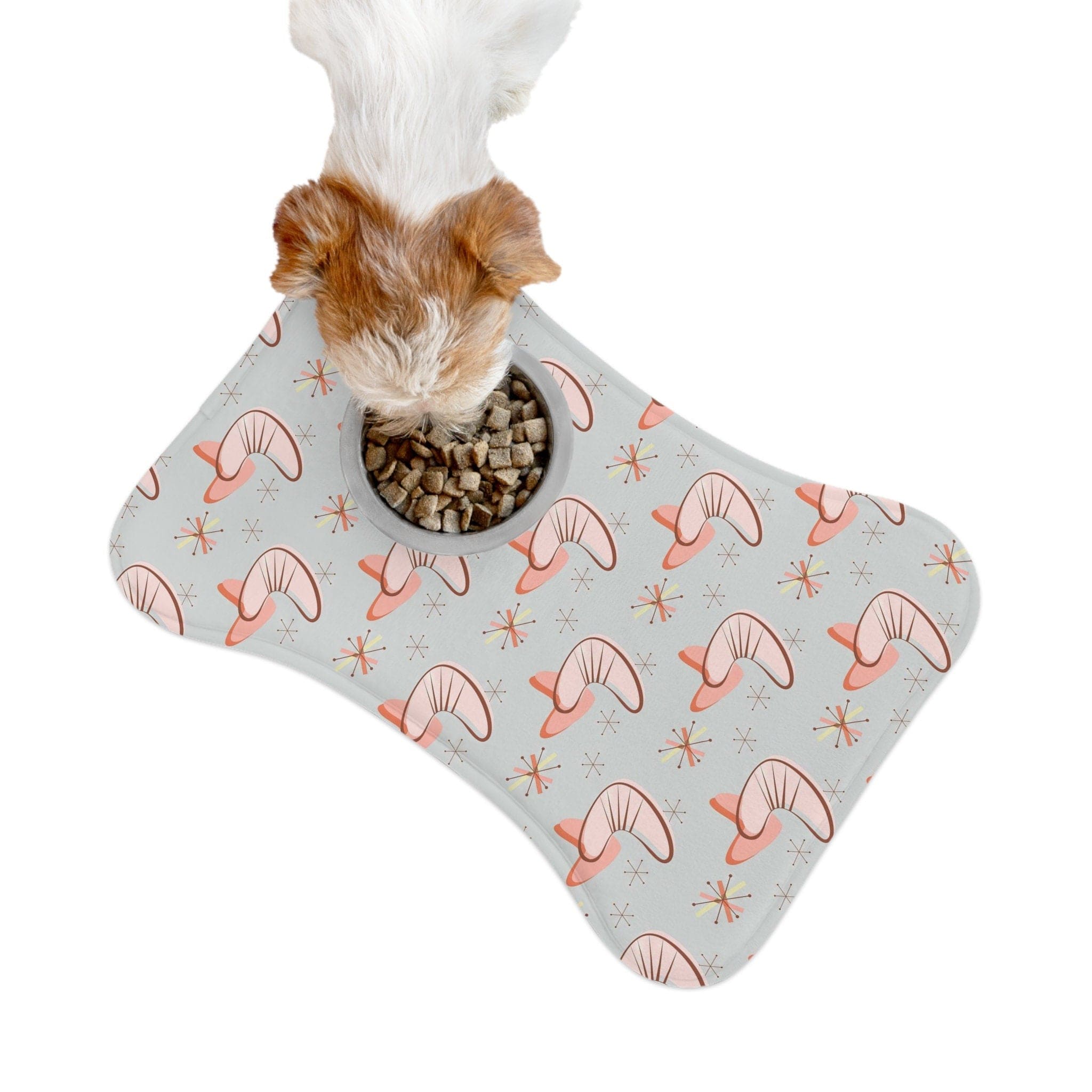 Kate McEnroe New York Retro Mid Mod Boomerang Starburst Pet Feeding Mat, Bone and Fish Shape Cat, Dog Non - Slip, Highly Absorbent Pad, Pet Lovers Gift - 127781923Pet Feeding Mats31917155412852758272