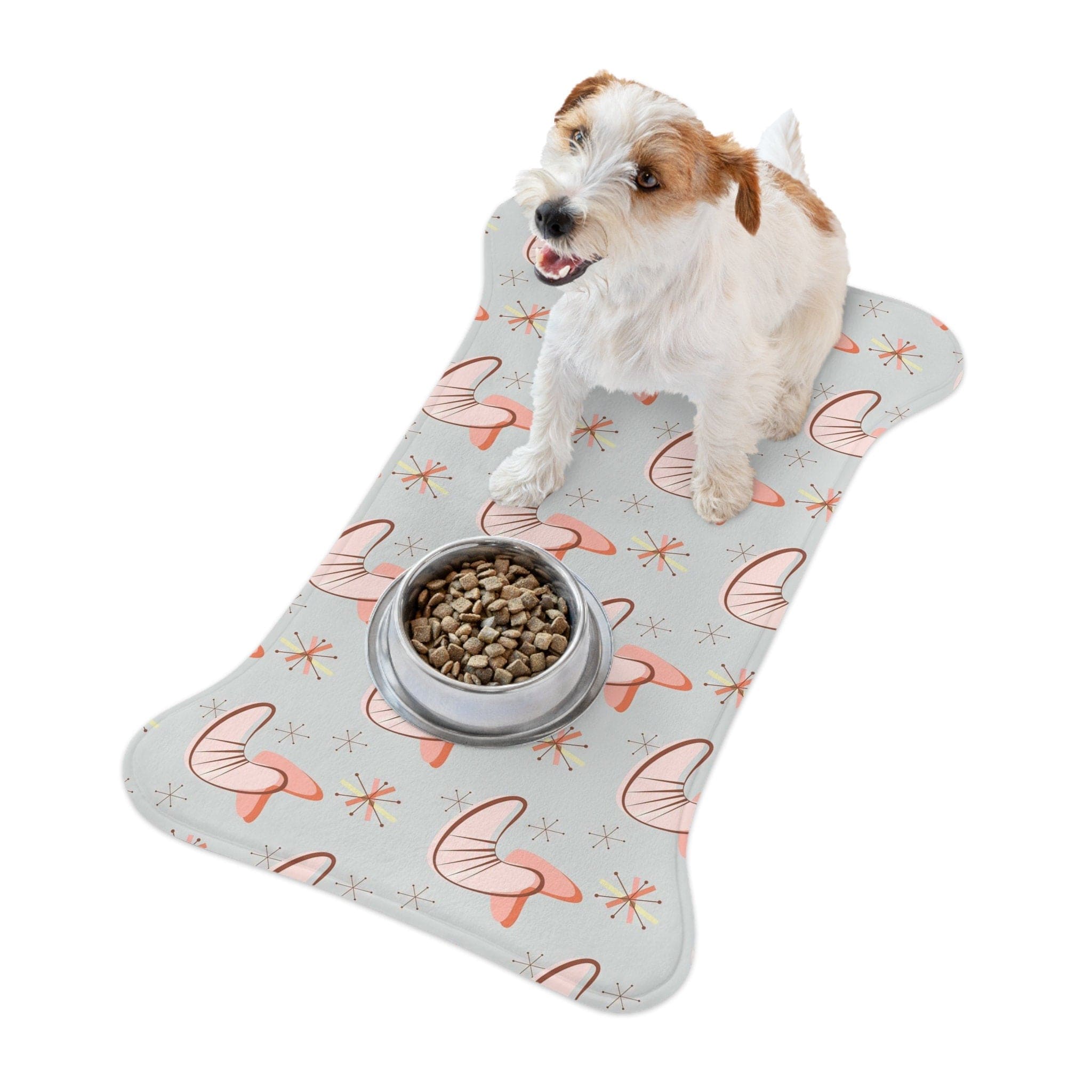 Kate McEnroe New York Retro Mid Mod Boomerang Starburst Pet Feeding Mat, Bone and Fish Shape Cat, Dog Non - Slip, Highly Absorbent Pad, Pet Lovers Gift - 127781923Pet Feeding Mats31917155412852758272