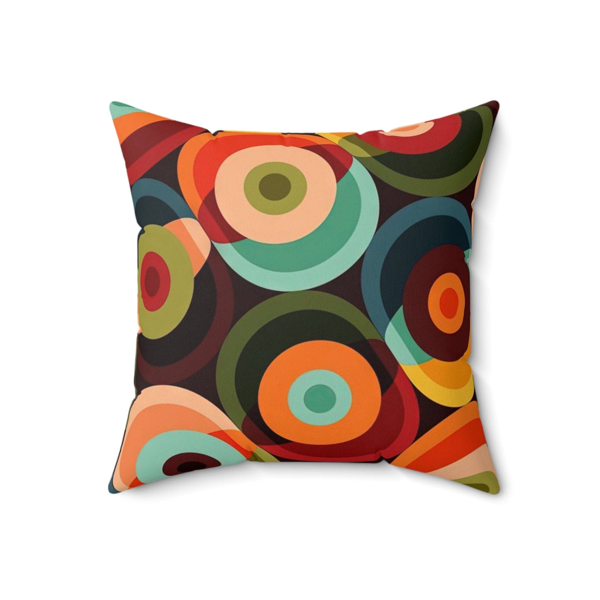 Kate McEnroe New York Retro Mid Mod Geo - Psychedelic Circles Throw Pillow, MCM Teal Orange, Yellow, Red Abstract Living Room, Bedroom Accent Pillow - 131282623Throw Pillows26154032508783369027