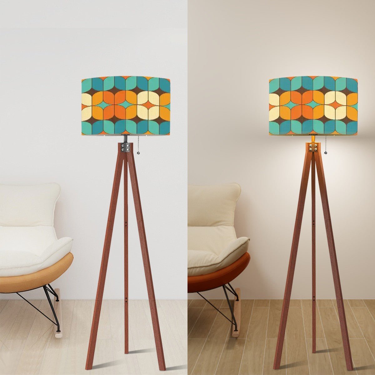Kate McEnroe New York Retro Mod 60s Drum Lampshade, Mid Century Modern Teal Orange Geometric Light CoverLamp ShadesjJ4rwq53Xc
