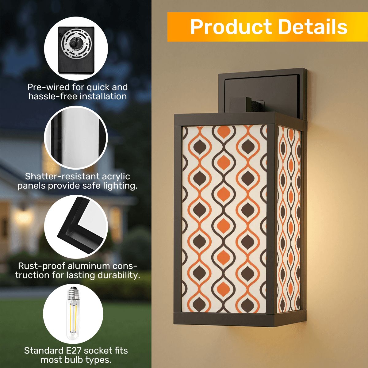 Kate McEnroe New York Retro Mod 60s Wall Sconce, Mid Century Modern Orange Brown Outdoor LightOutdoor Wall LightsAV4e1x3aG2
