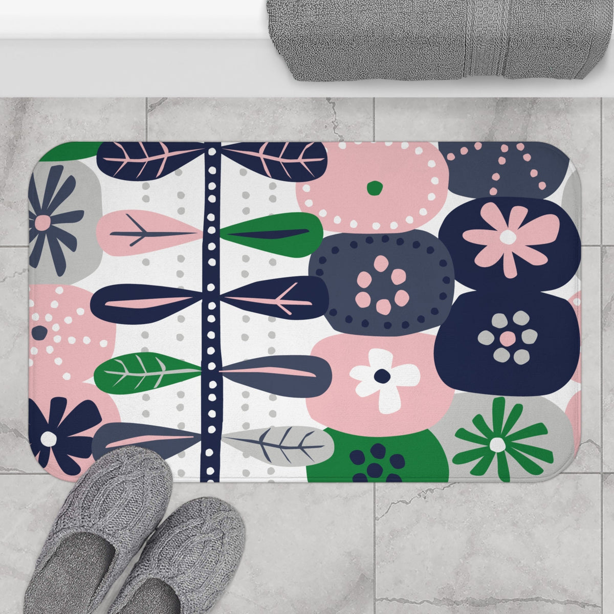 Kate McEnroe New York Retro Mod Floral Bath Mat, Mid Century Modern Scandinavian Bathroom RugBath Mats28453074604979484532