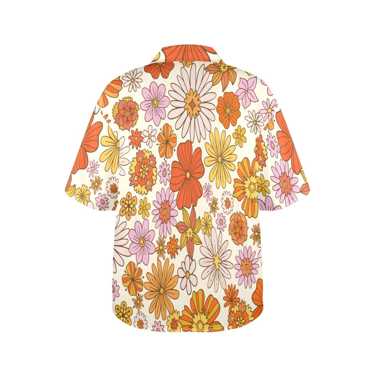 Kate McEnroe New York Retro Mod Floral Hawaiian Shirt, 60s Daisy Print Button - Up, Groovy Summer Vacation ShirtWomen&