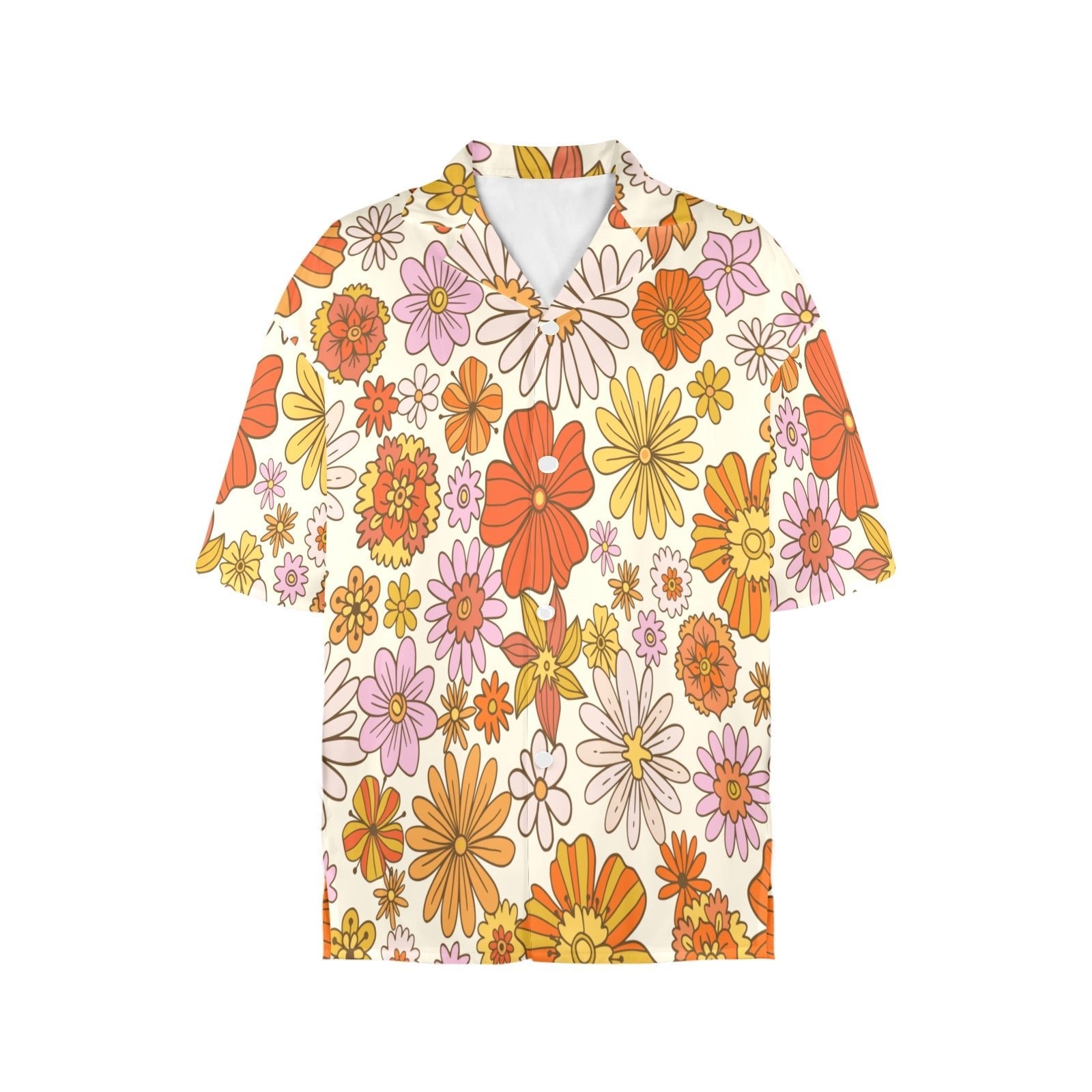 Kate McEnroe New York Retro Mod Floral Hawaiian Shirt, 60s Daisy Print Button - Up, Groovy Summer Vacation ShirtWomen&