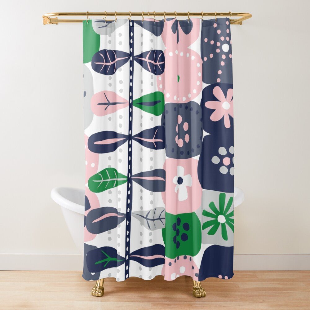 Kate McEnroe New York Retro Mod Floral Shower Curtain, Mid Century Modern Scandinavian Botanical Bathroom DecorShower Curtains14959645541859397814