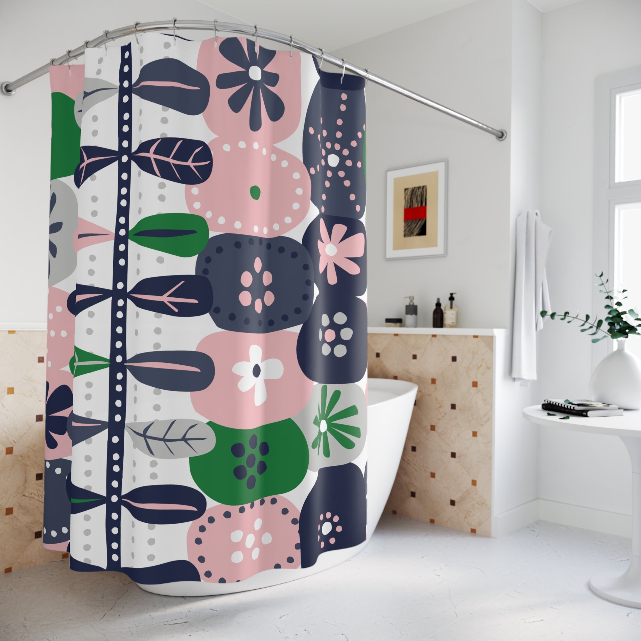 Kate McEnroe New York Retro Mod Floral Shower Curtain, Mid Century Modern Scandinavian Botanical Bathroom DecorShower Curtains14959645541859397814