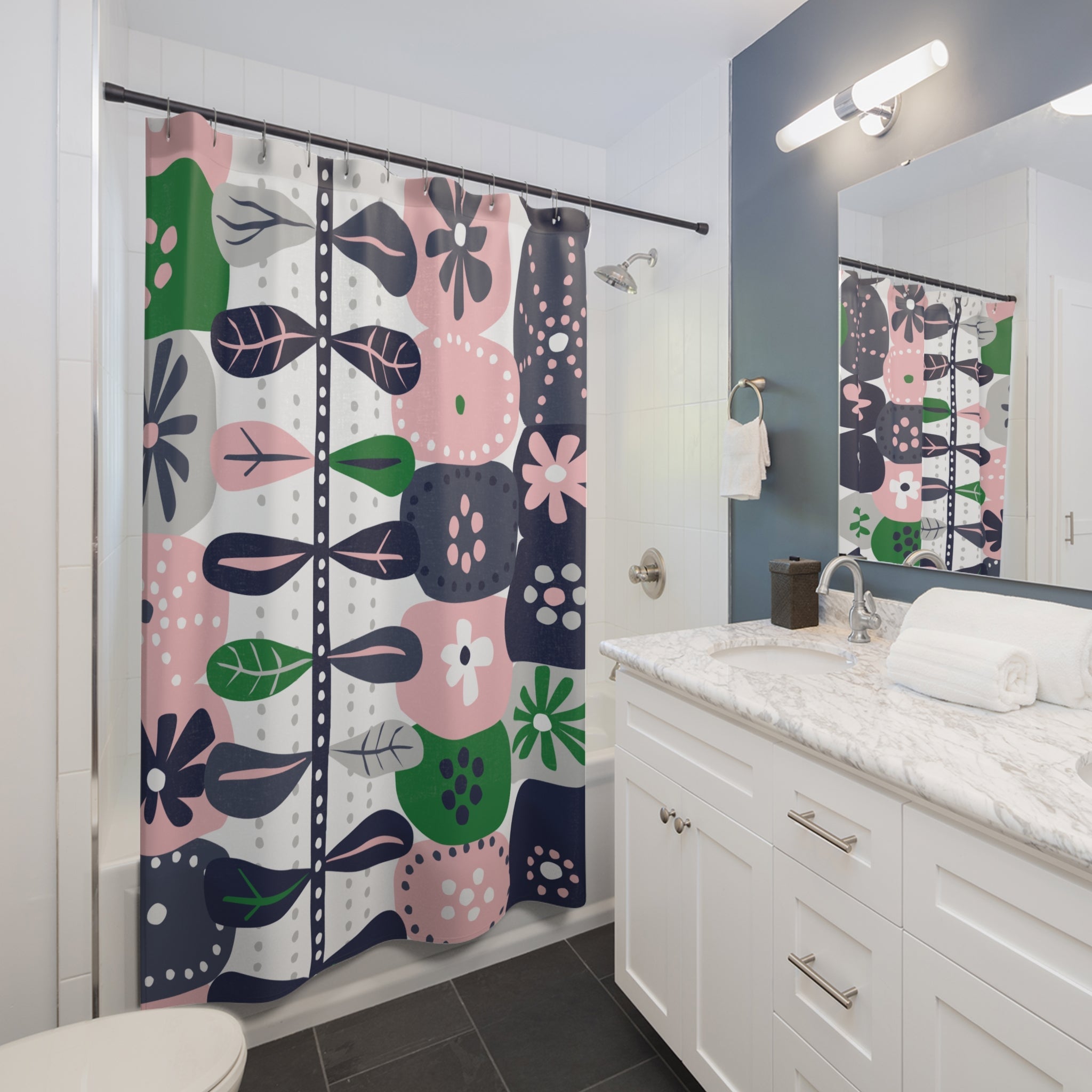 Kate McEnroe New York Retro Mod Floral Shower Curtain, Mid Century Modern Scandinavian Botanical Bathroom DecorShower Curtains14959645541859397814