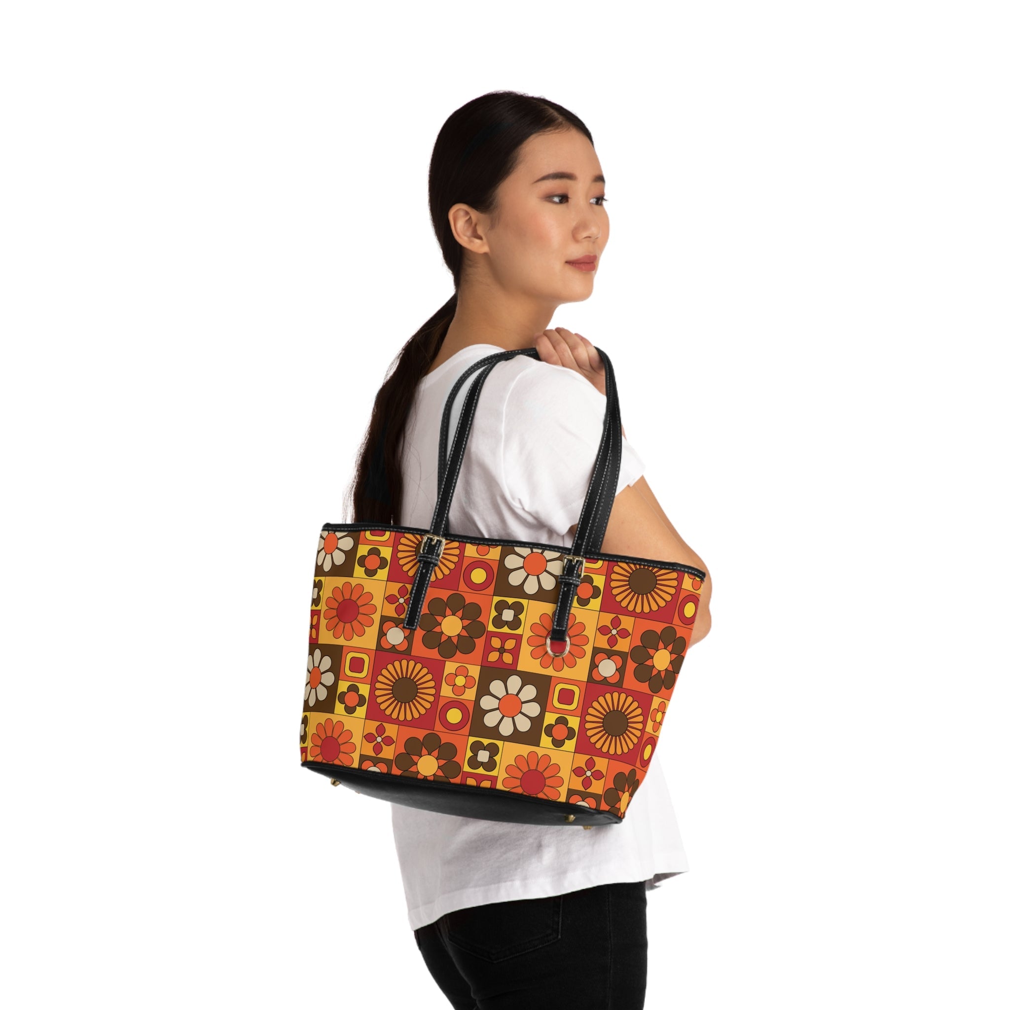 Kate McEnroe New York Retro Mod Floral Tote Bag, Mid Century Modern 70s Patchwork Handbag, Groovy Kitsch Flower PurseTotes27934105427863191126