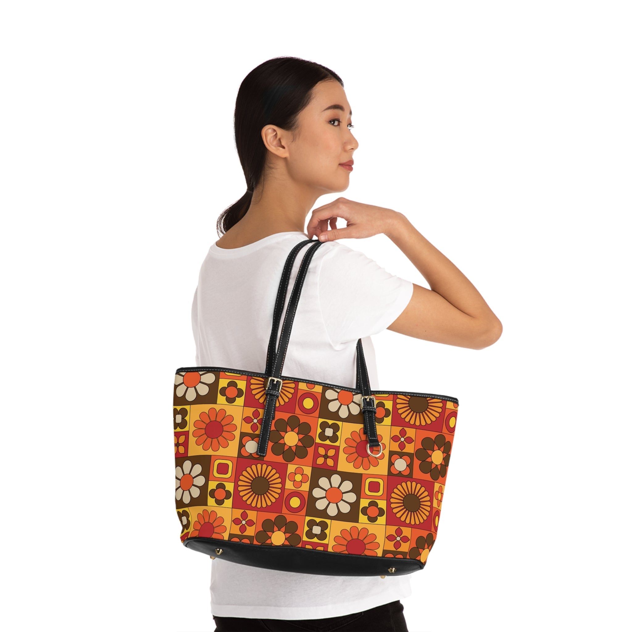 Kate McEnroe New York Retro Mod Floral Tote Bag, Mid Century Modern 70s Patchwork Handbag, Groovy Kitsch Flower PurseTotes27934105427863191126