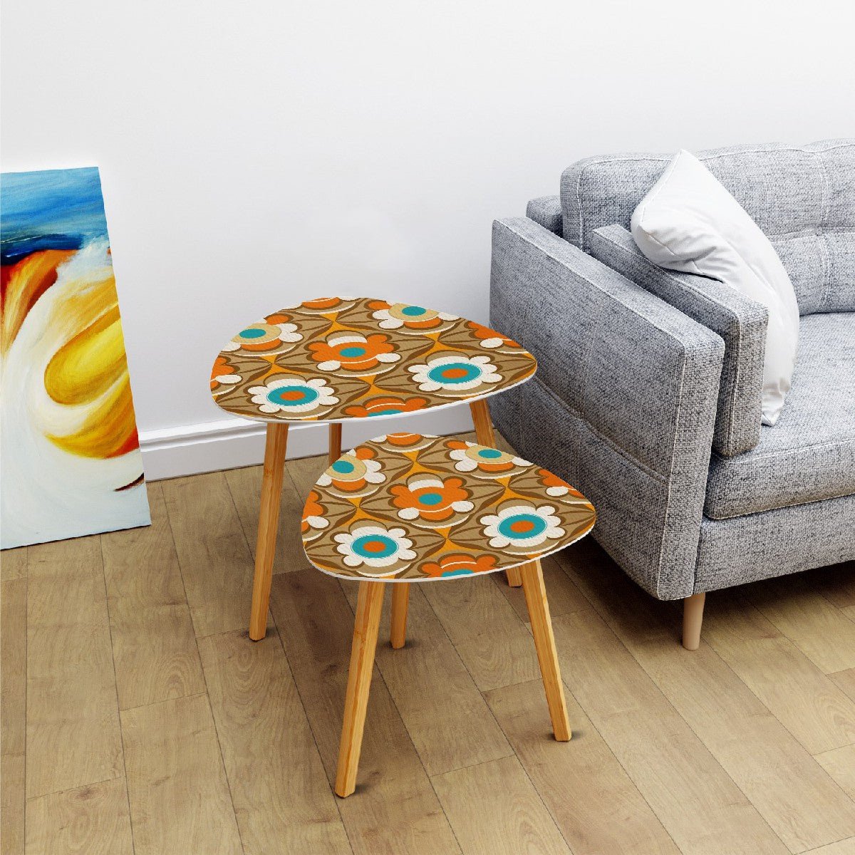Kate McEnroe New York Retro Mod Flower Power Nesting Tables, Mid Century Modern Vintage 60s Orange, Turquoise Coffee TableAccent TablesWt6jKLupEG