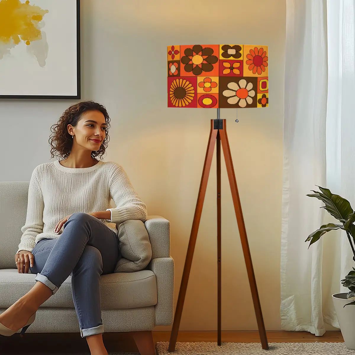 Retro Mod Flower Power Tripod Floor Lamp, Mid Century Modern 70s