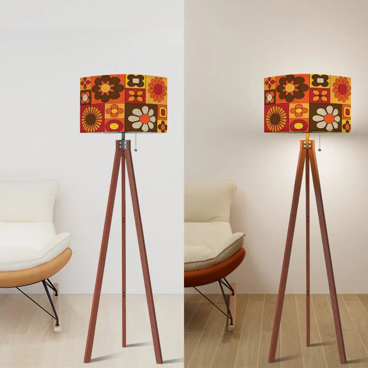 Kate McEnroe New York Retro Mod Flower Power Tripod Floor Lamp, Mid Century Modern 70s Groovy LightingTripod Floor LampsXtbn37s5wU