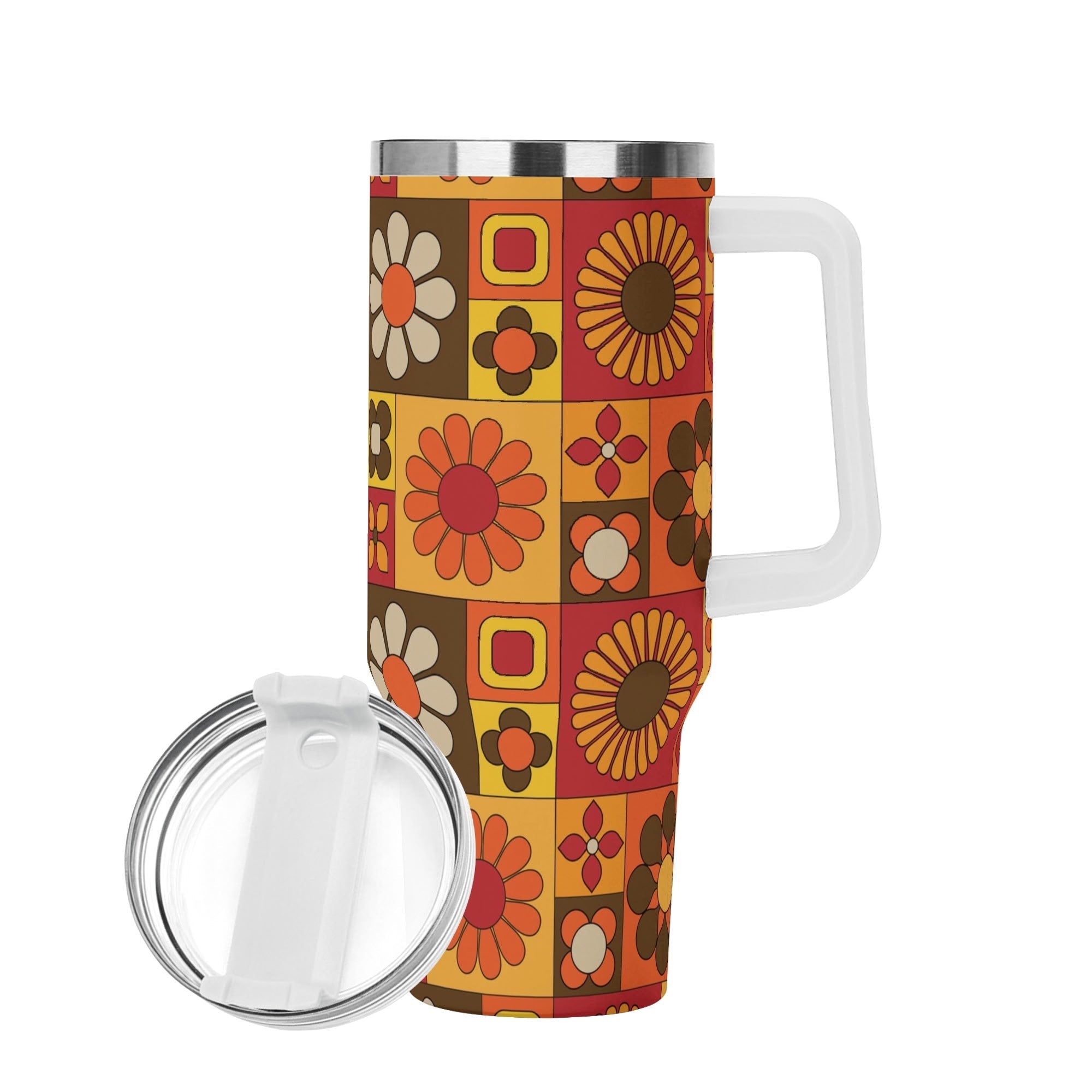 Kate McEnroe New York Retro Mod Flower Power Tumbler, Mid Century Modern 70s Drinkware, Groovy Orange Yellow Travel CupTumblersN9RX4O0W - 1