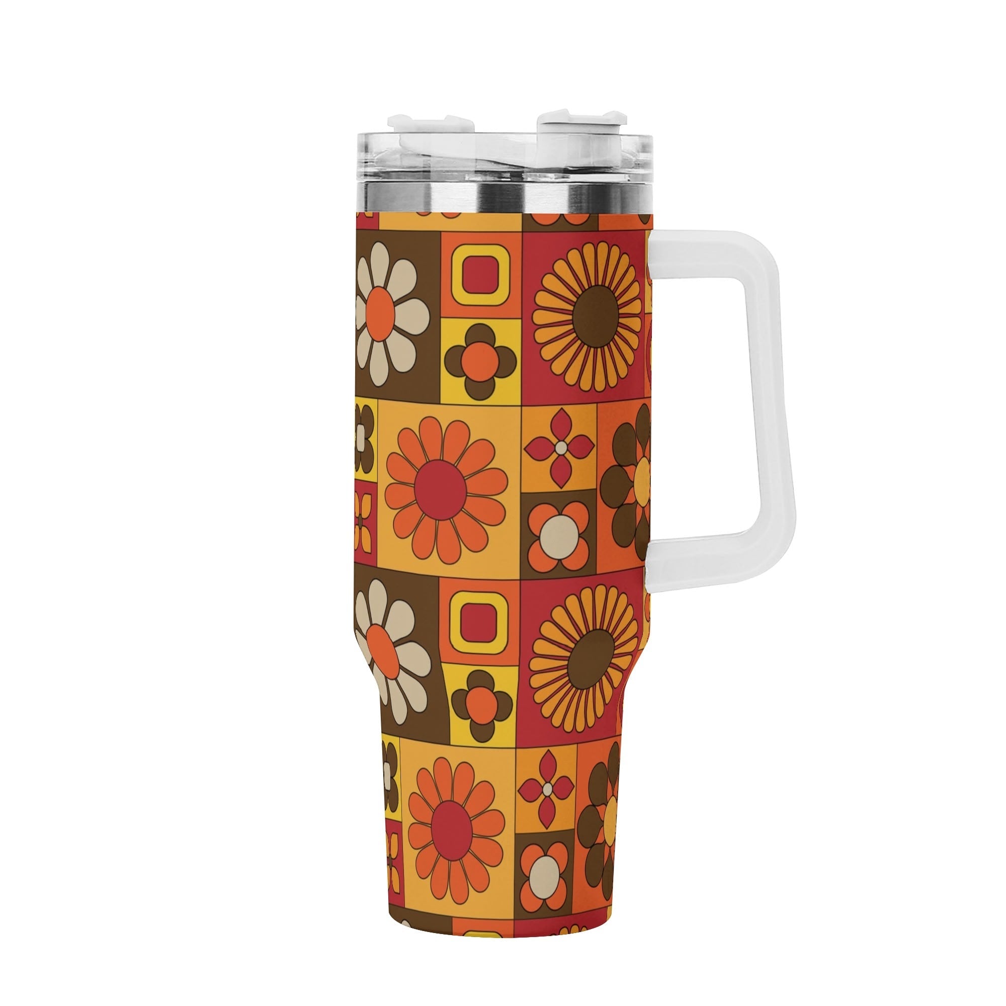 Kate McEnroe New York Retro Mod Flower Power Tumbler, Mid Century Modern 70s Drinkware, Groovy Orange Yellow Travel CupTumblersN9RX4O0W - 1