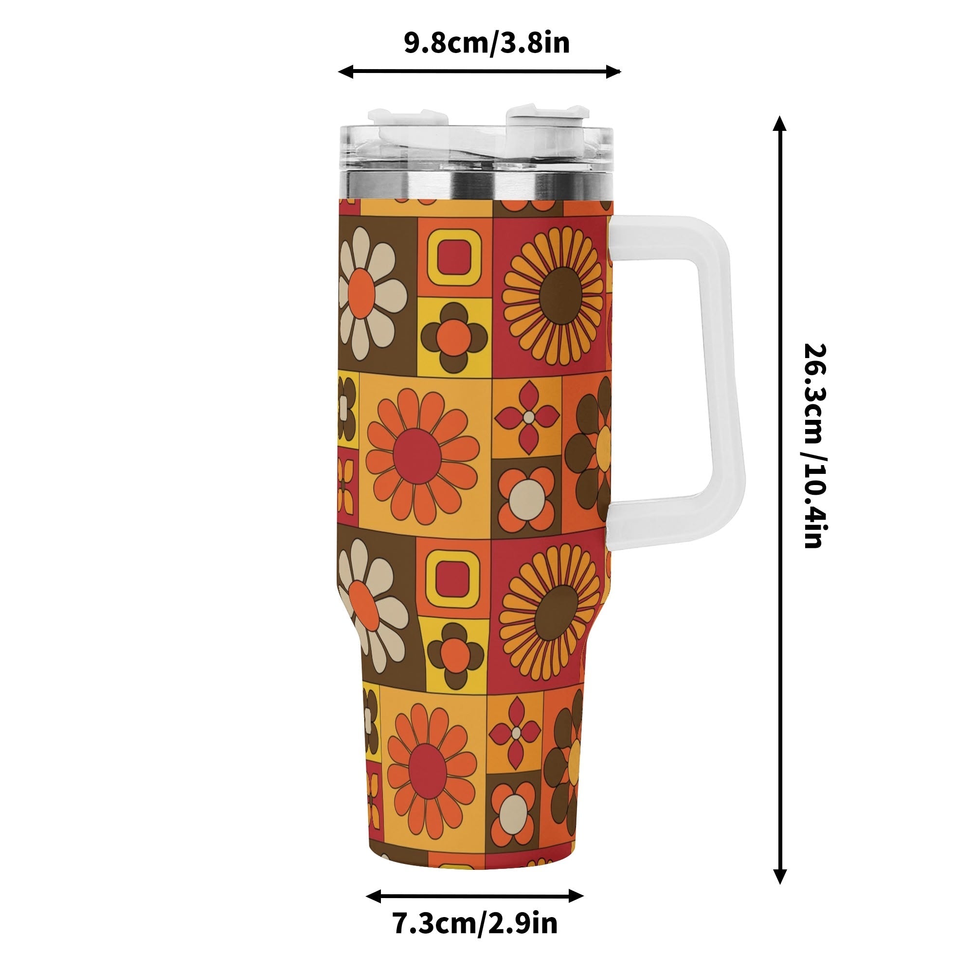 Kate McEnroe New York Retro Mod Flower Power Tumbler, Mid Century Modern 70s Drinkware, Groovy Orange Yellow Travel CupTumblersN9RX4O0W - 1
