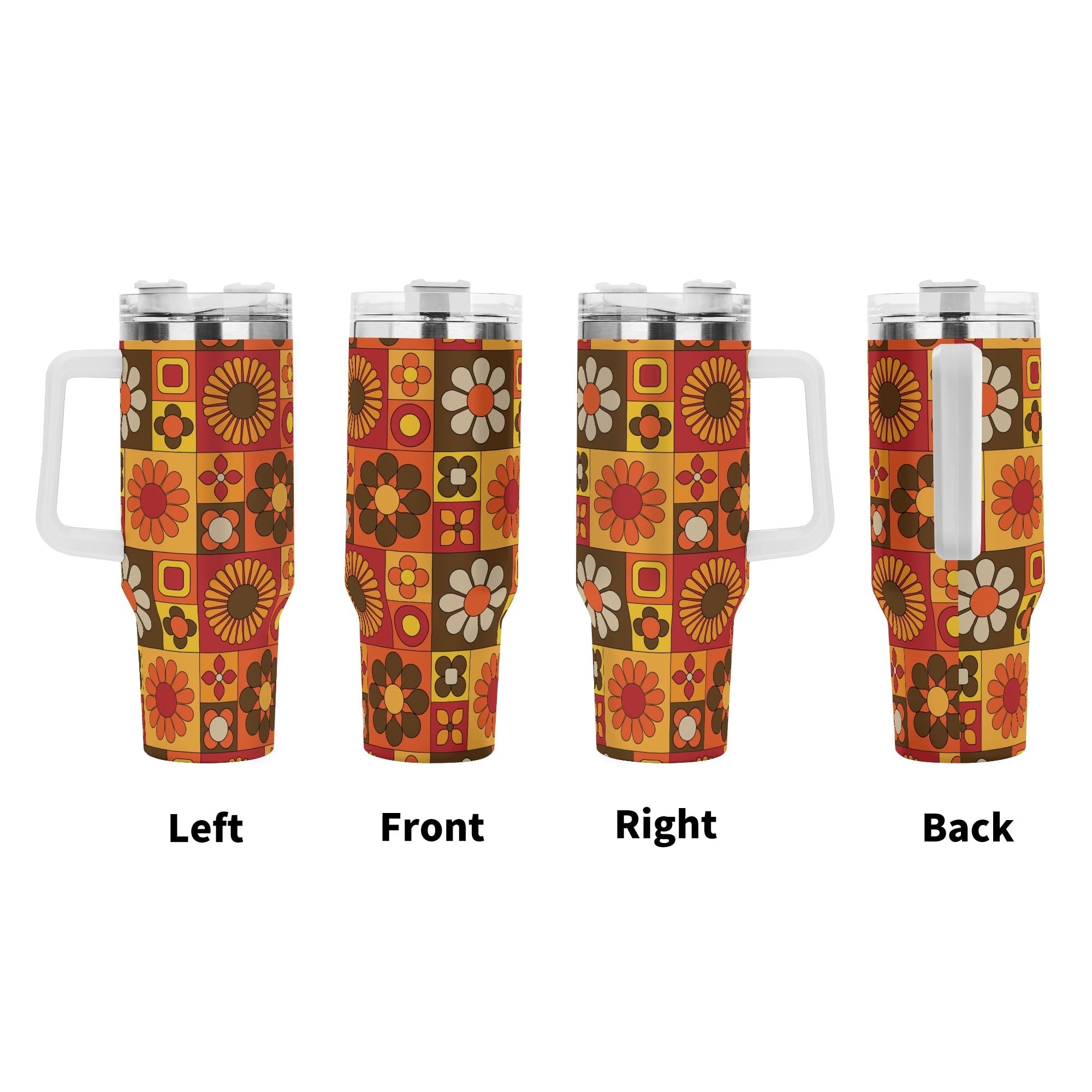 Kate McEnroe New York Retro Mod Flower Power Tumbler, Mid Century Modern 70s Drinkware, Groovy Orange Yellow Travel CupTumblersN9RX4O0W - 1