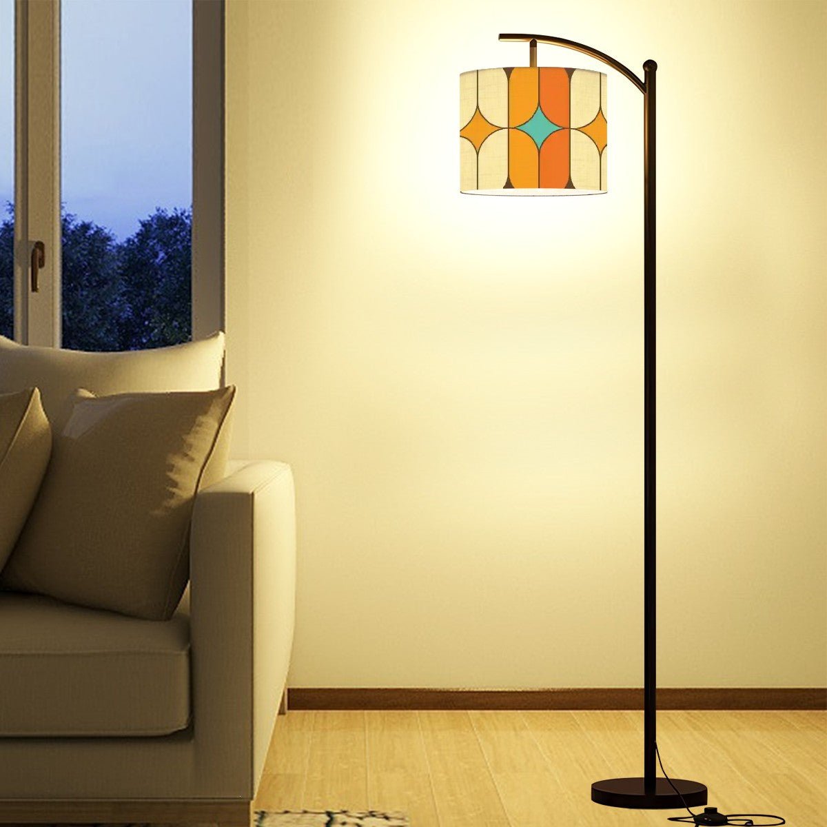 Kate McEnroe New York Retro Mod Geometric Arc Floor Lamp, Mid Century Modern Starburst Shade, Funky Living Room or Office Accent LightFloor LampsCjL9xf1Zfh