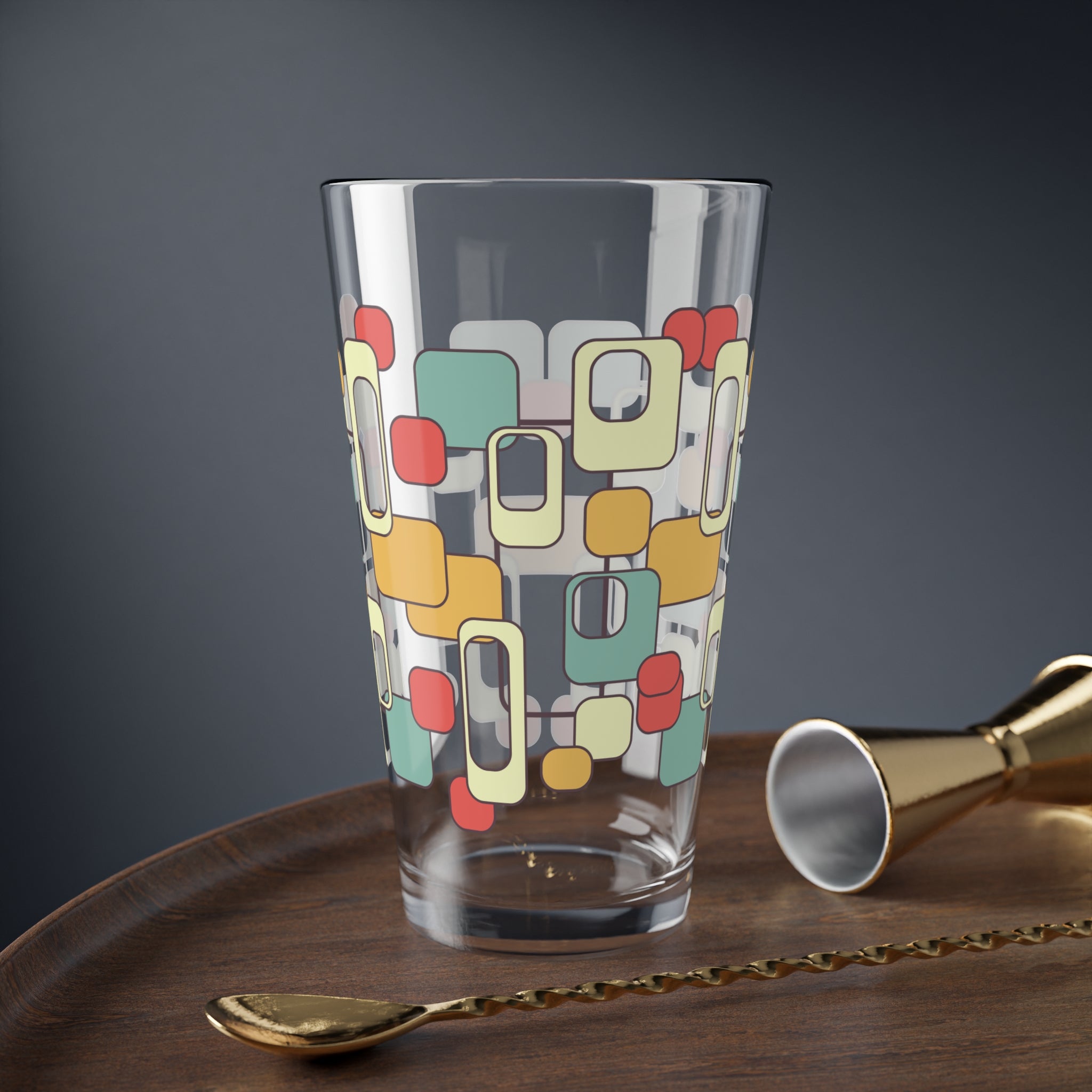 Kate McEnroe New York Retro Mod Geometric Pint Glass, Mid Century Modern Barware, 60s Color Block Cocktail GlassPint Glasses54432341722815542092