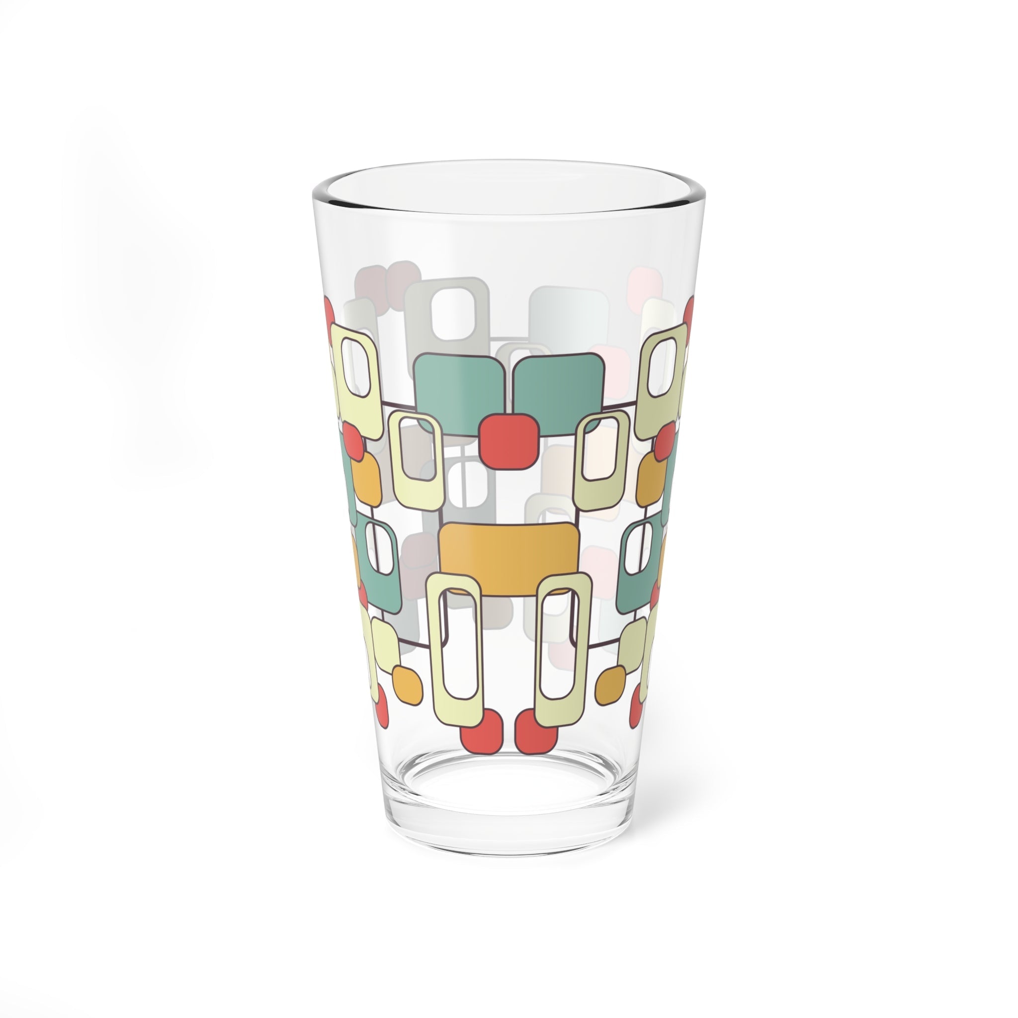 Kate McEnroe New York Retro Mod Geometric Pint Glass, Mid Century Modern Barware, 60s Color Block Cocktail GlassPint Glasses54432341722815542092