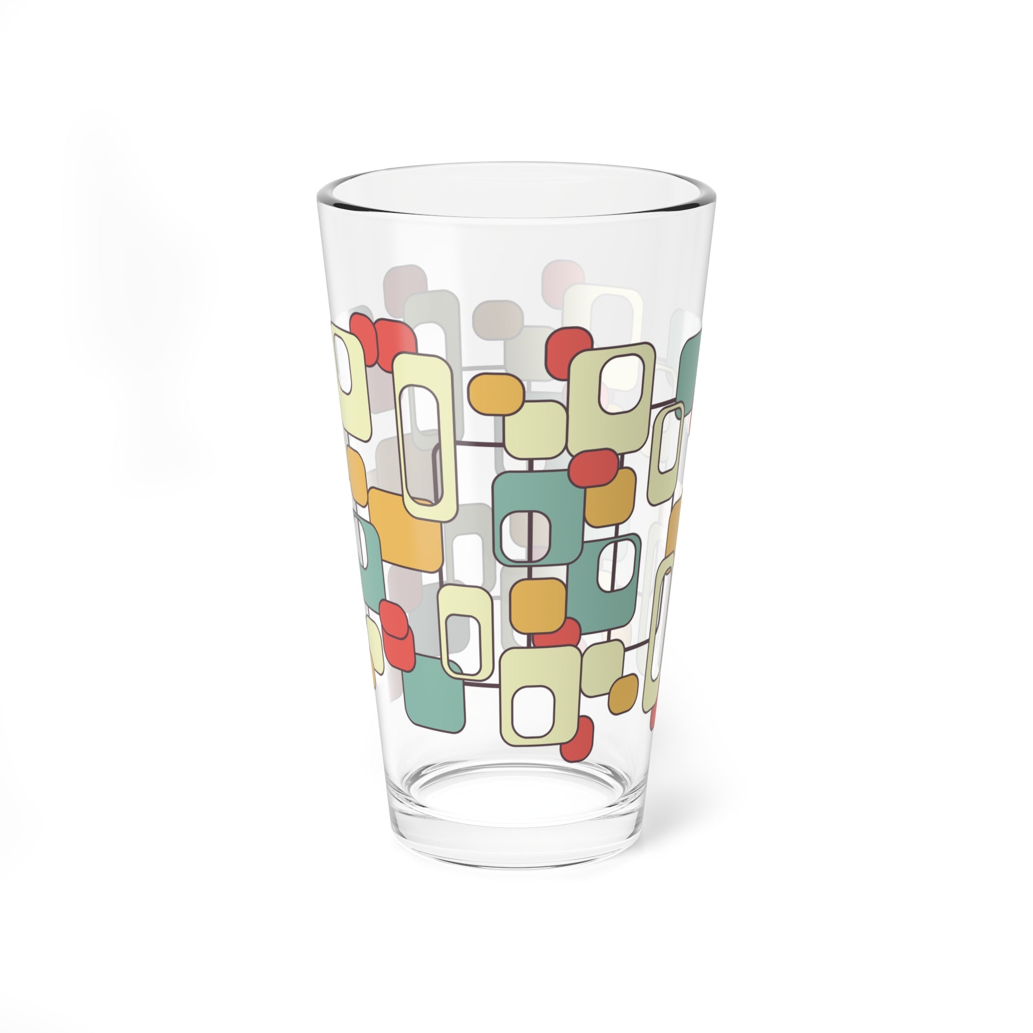 Kate McEnroe New York Retro Mod Geometric Pint Glass, Mid Century Modern Barware, 60s Color Block Cocktail GlassPint Glasses54432341722815542092