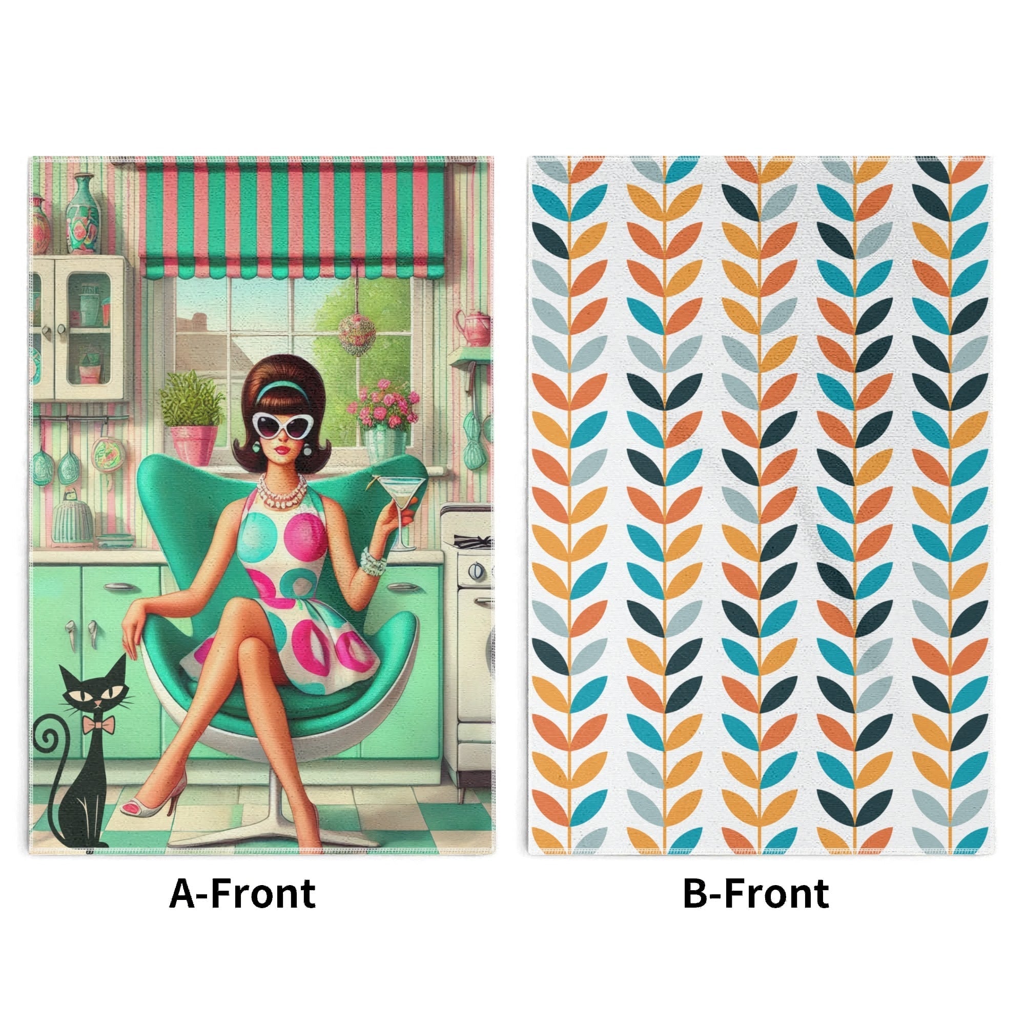 Kate McEnroe New York Retro Mod Girl Mid Century Scandinavian Floral Kitchen Dish Towel SetDish TowelsWQEG0X5W-1