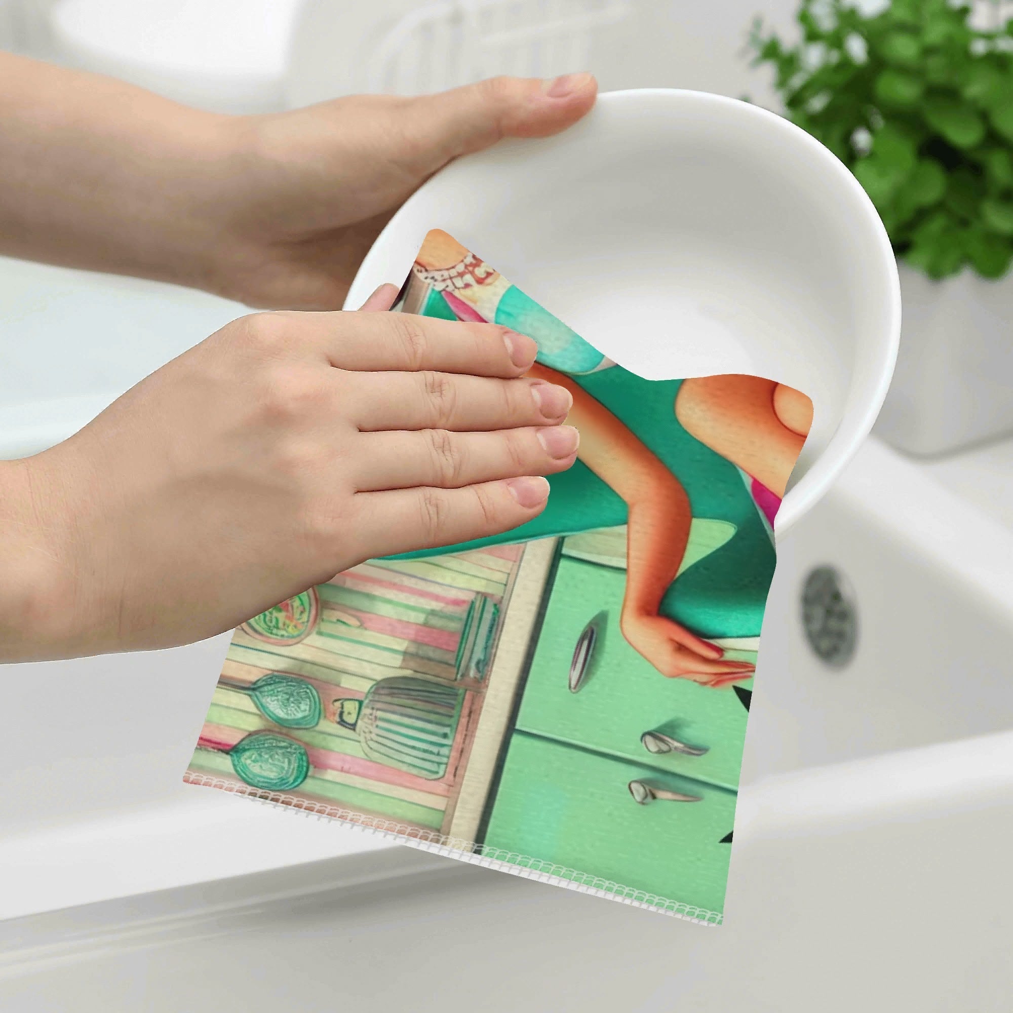 Kate McEnroe New York Retro Mod Girl Mid Century Scandinavian Floral Kitchen Dish Towel SetDish TowelsWQEG0X5W-1