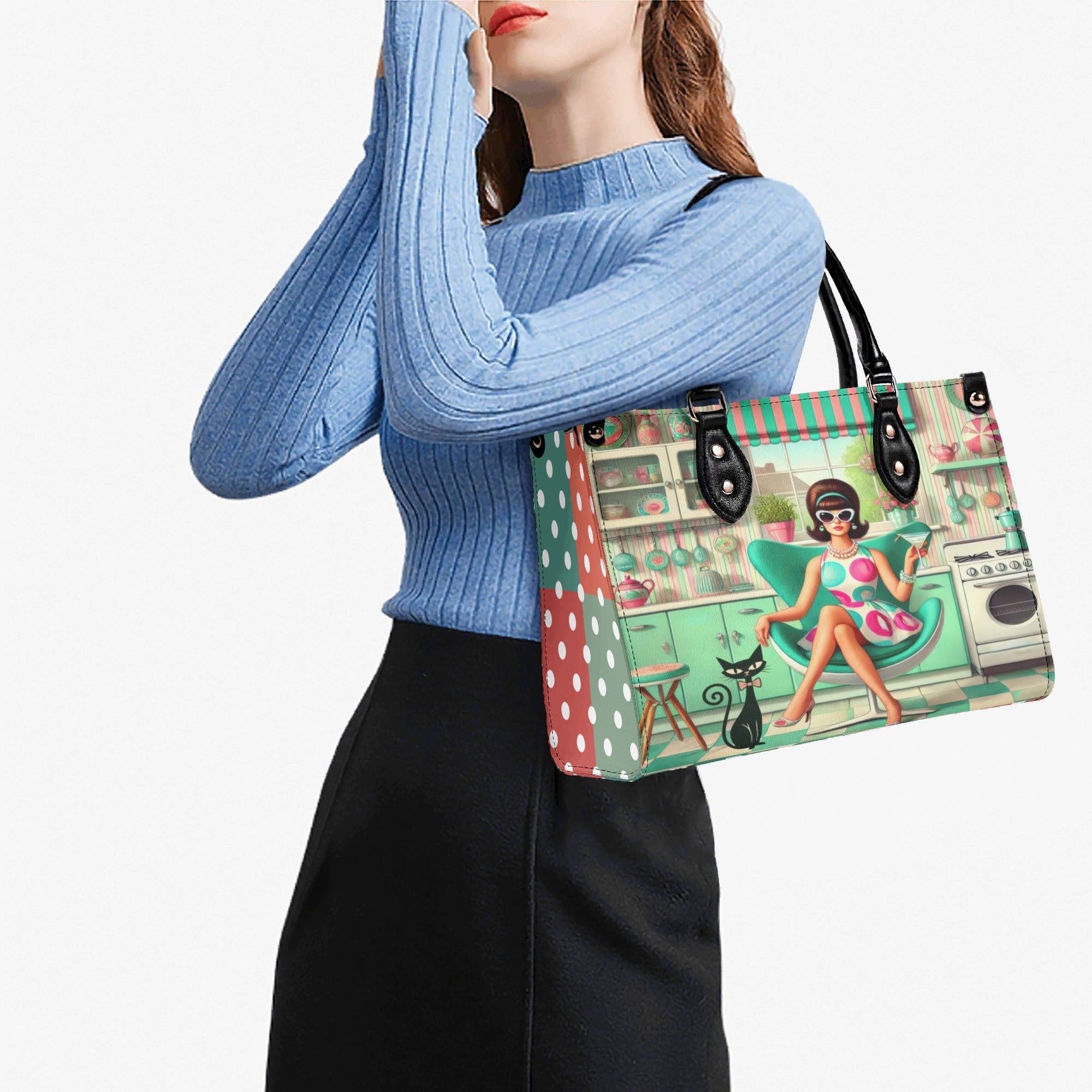 Kate McEnroe New York Retro Mod Housewife Handbag, Kitschy MCM Atomic Cat PurseHandbagsWE9PL36W-1