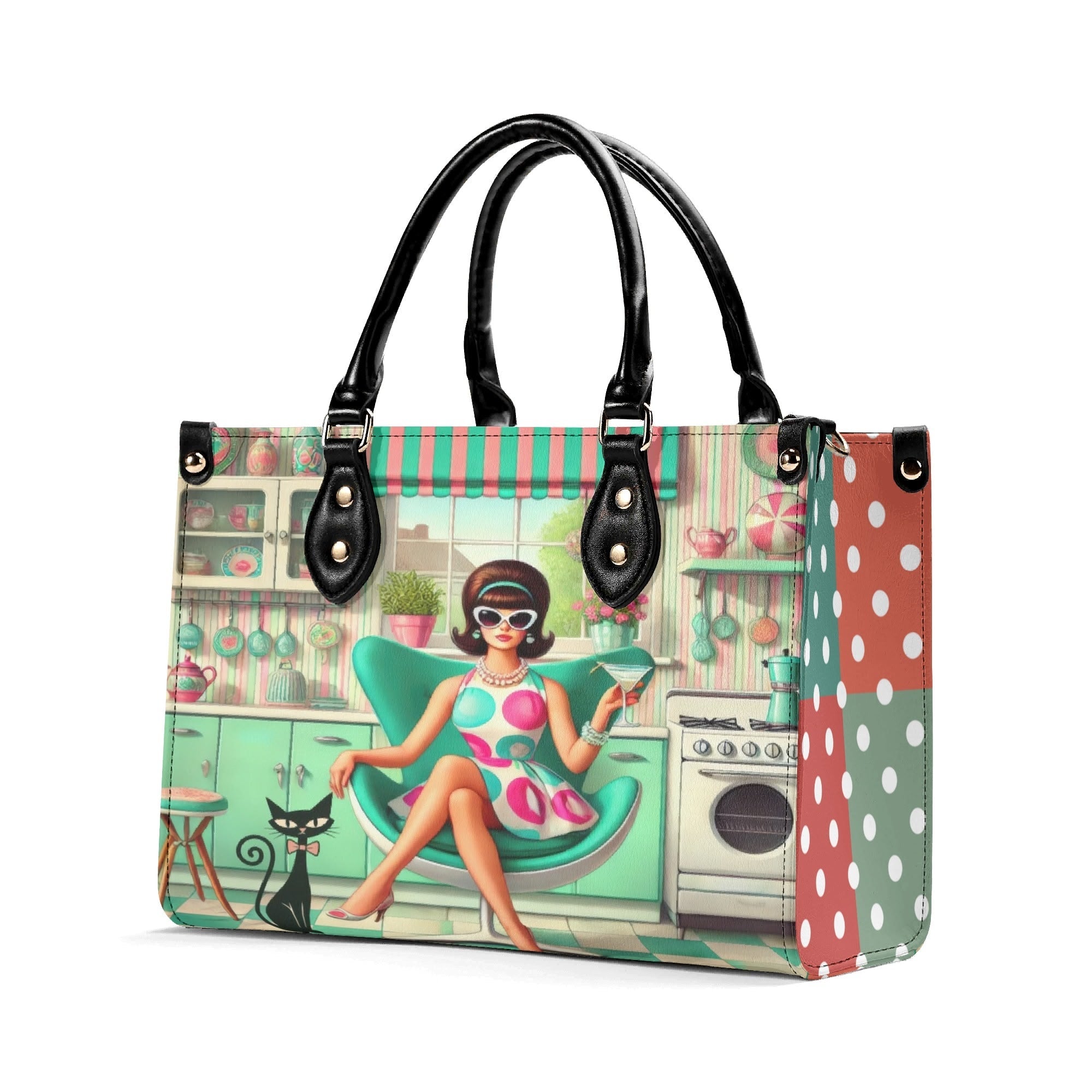 Kate McEnroe New York Retro Mod Housewife Handbag, Kitschy MCM Atomic Cat PurseHandbagsWE9PL36W-1
